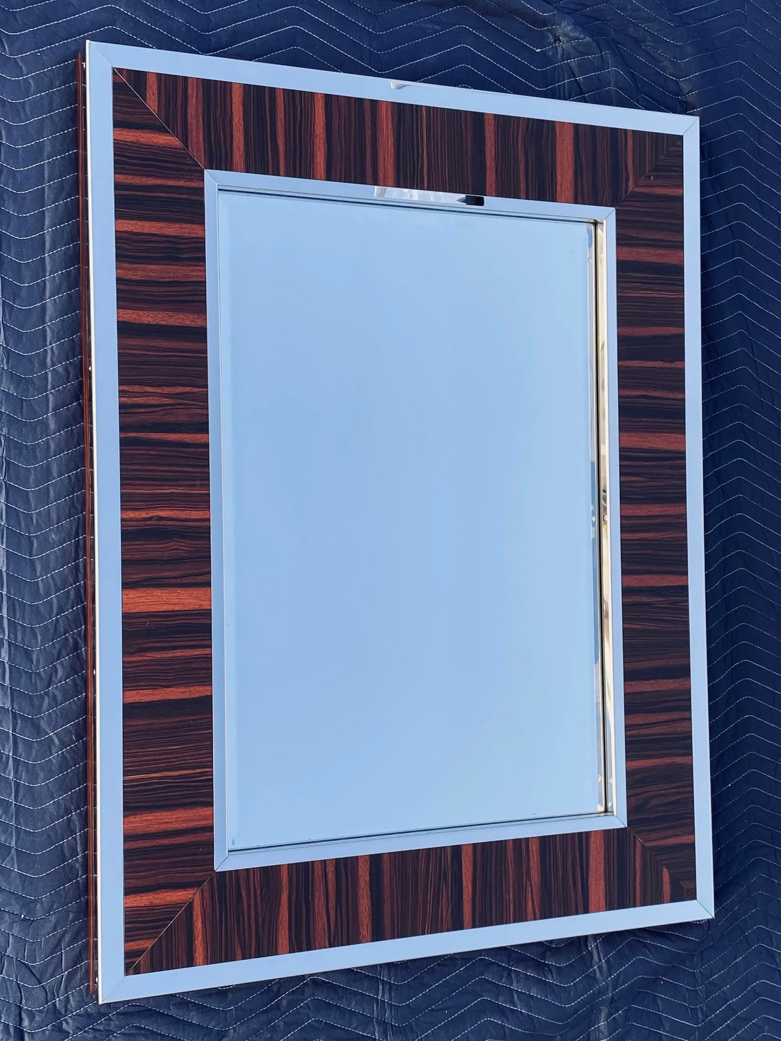 Williams-Sonoma Zebra Wood and Chrome Frame Wall Mirror - 3