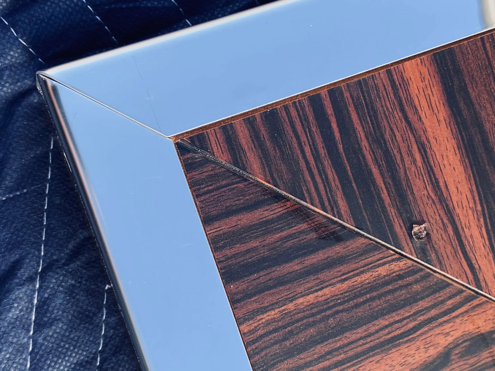 Williams-Sonoma Zebra Wood and Chrome Frame Wall Mirror - 9