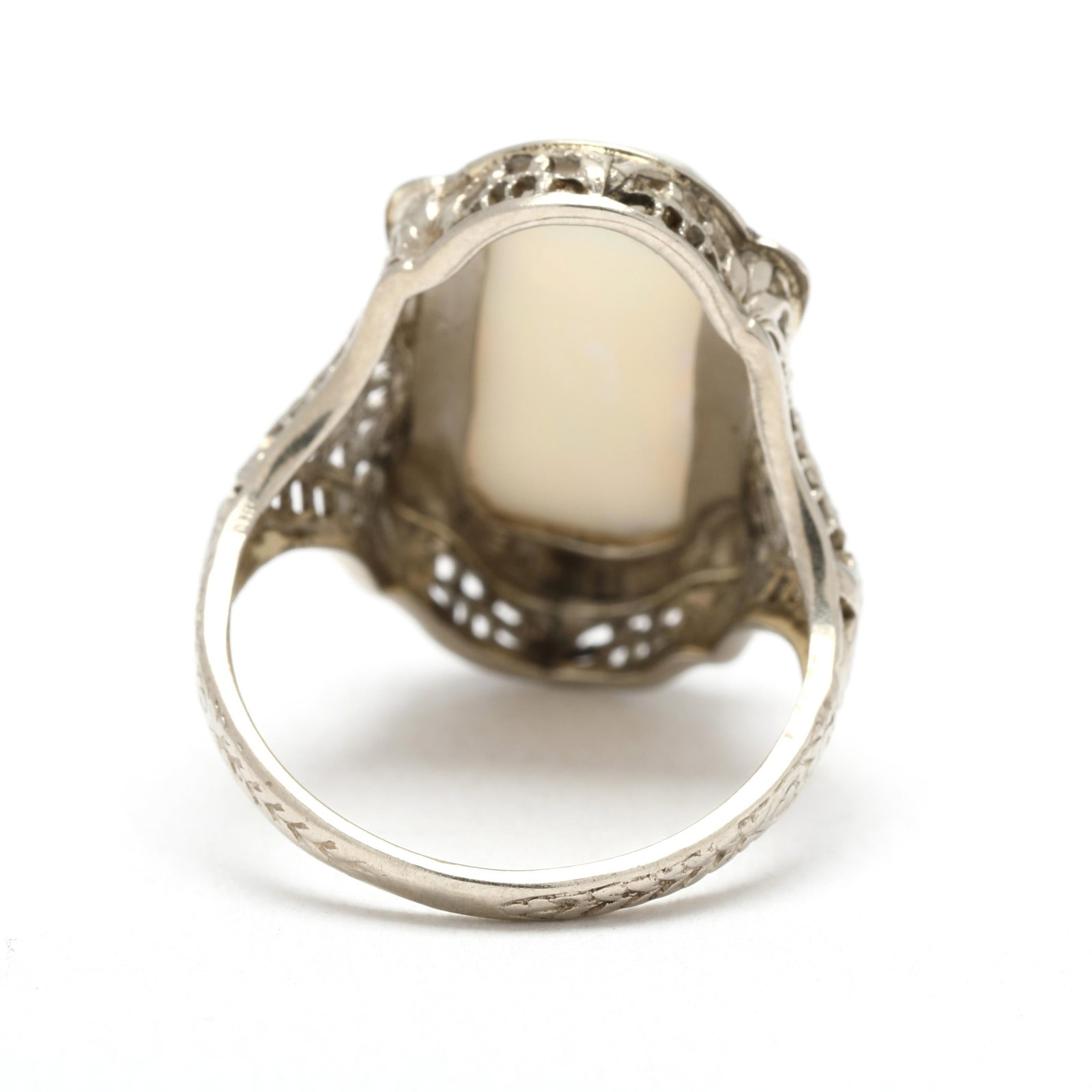 1930s Art Deco Large Opal Rectangular Ring, 14k White Gold, Ring Size 4.25 - 4