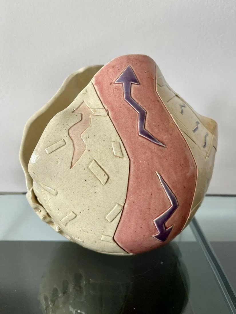 1980s Sgrafitto Demery Modernist Memphis Ceramic Studio Pottery Sculpture Vase - 2