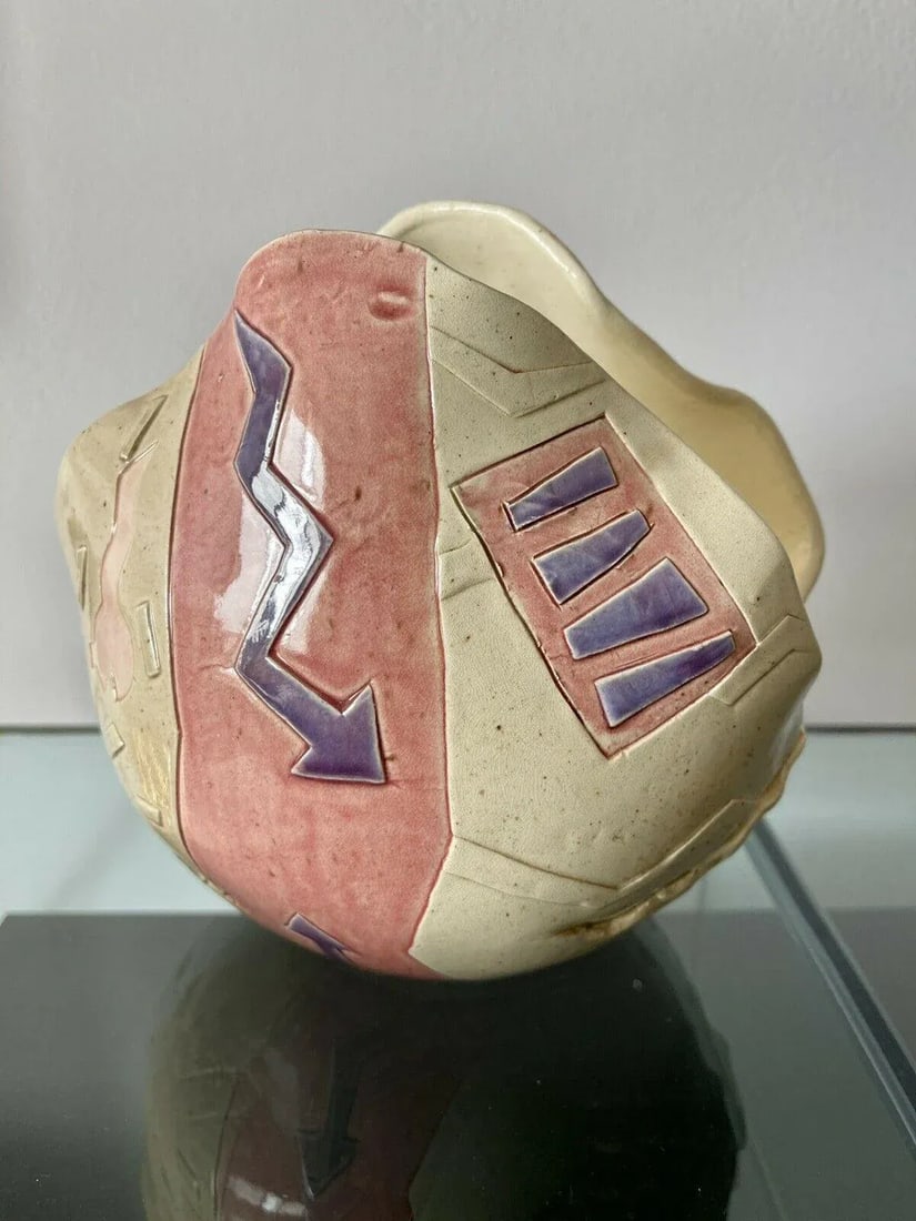 1980s Sgrafitto Demery Modernist Memphis Ceramic Studio Pottery Sculpture Vase - 4