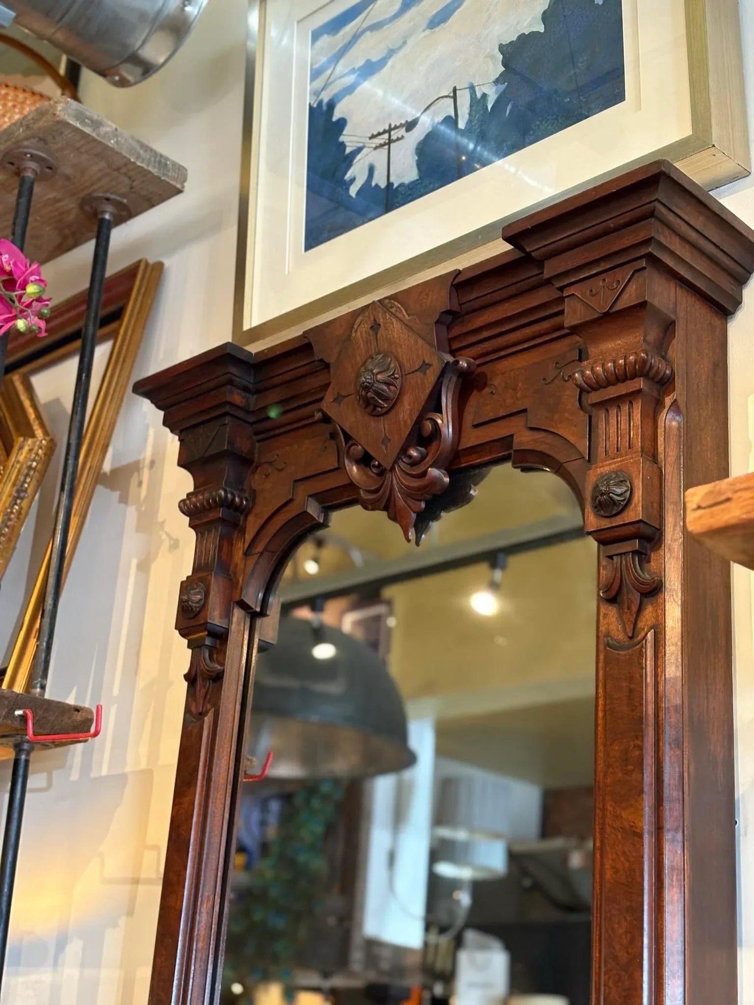 1910s Victorian Walnut Extra Tall Pier Mirror - 11