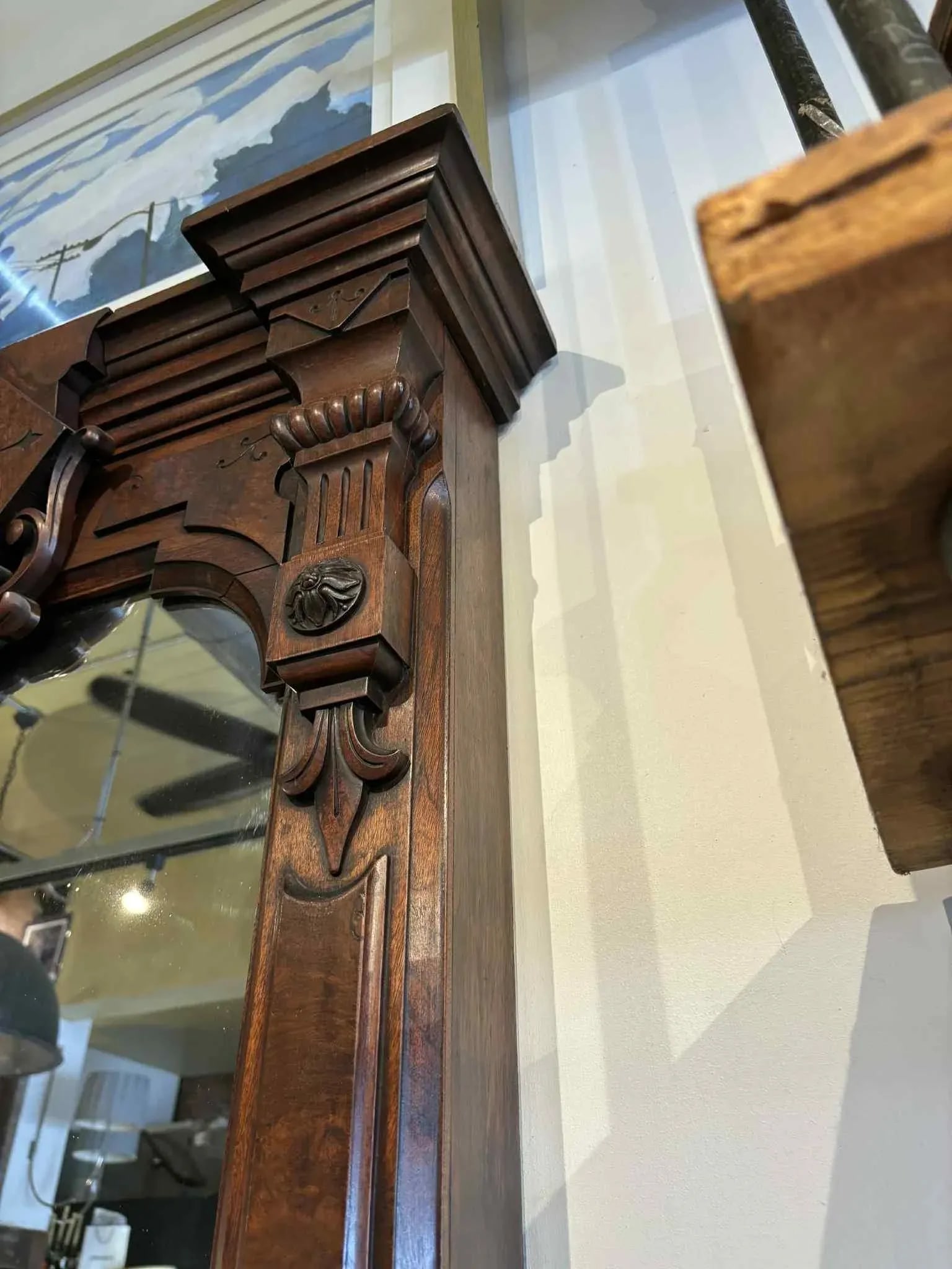1910s Victorian Walnut Extra Tall Pier Mirror - 6