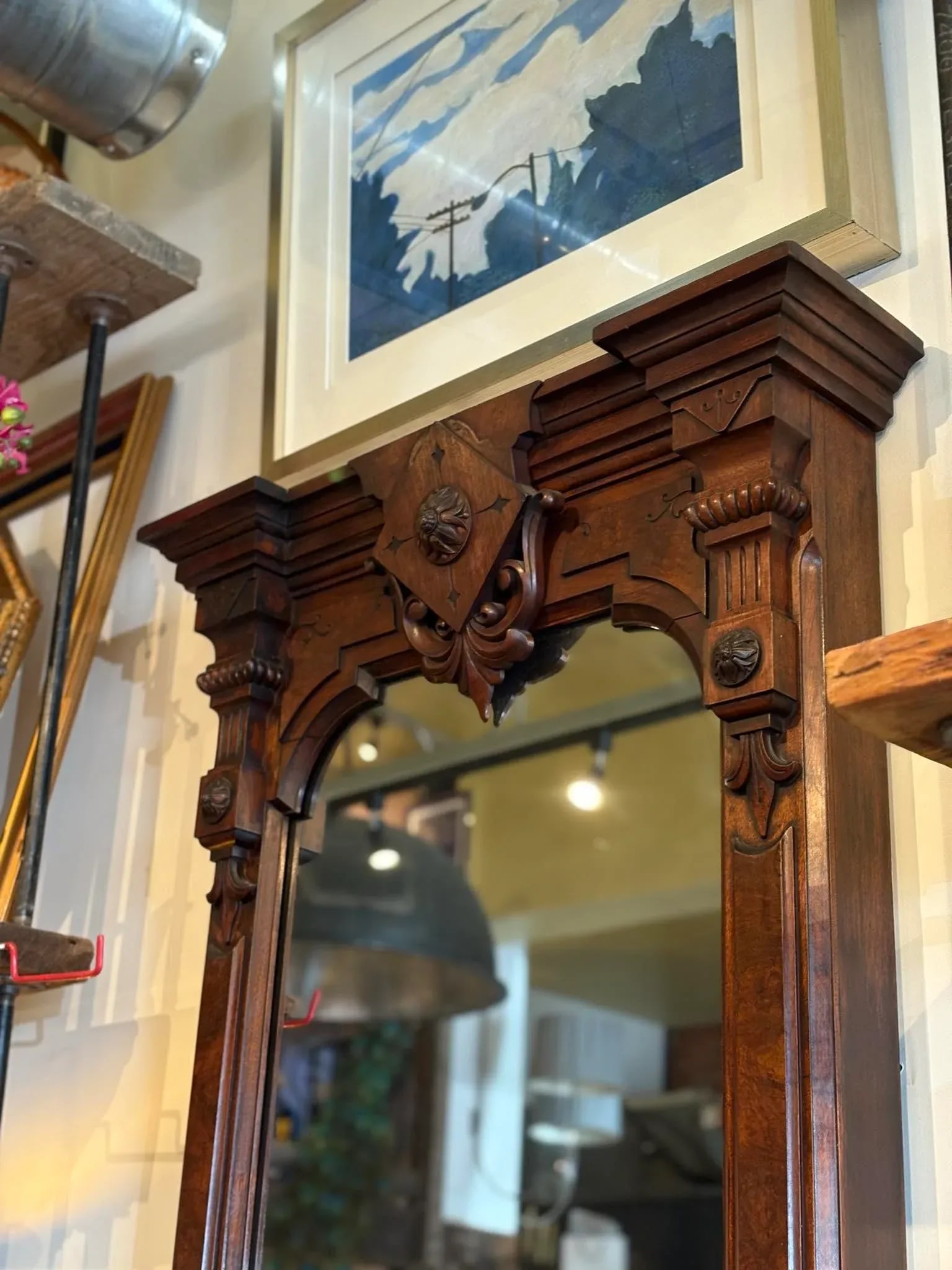 1910s Victorian Walnut Extra Tall Pier Mirror - 8
