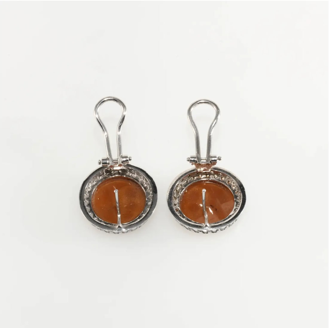 Sterling Silver Pierced Earrings Moon & Stars Carved Shell, A Pair - 2