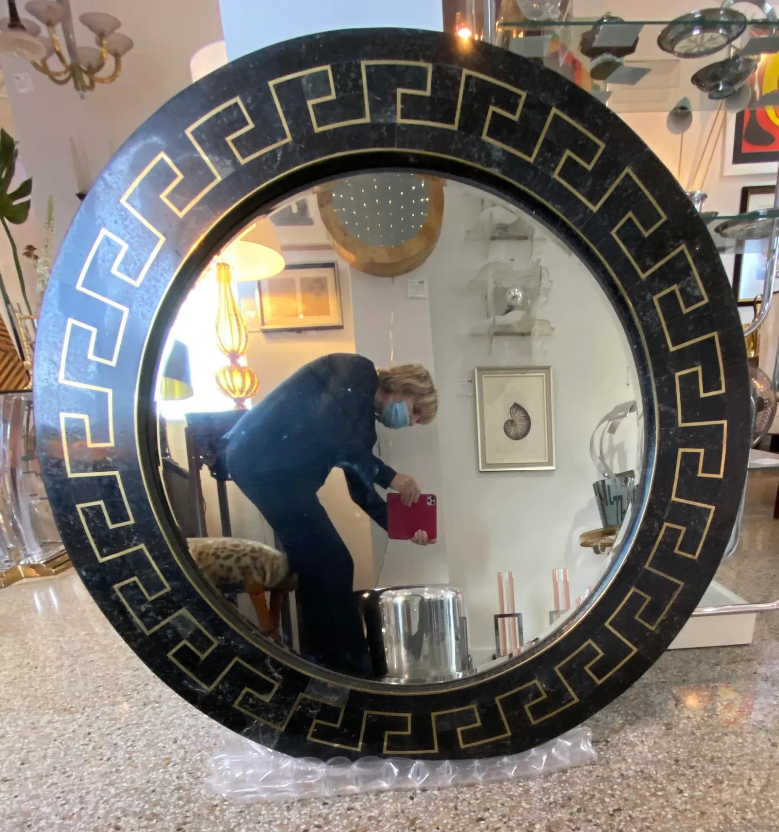 Greek Key Marble Wall Mirror 45"diam Maitland-Smith - 2