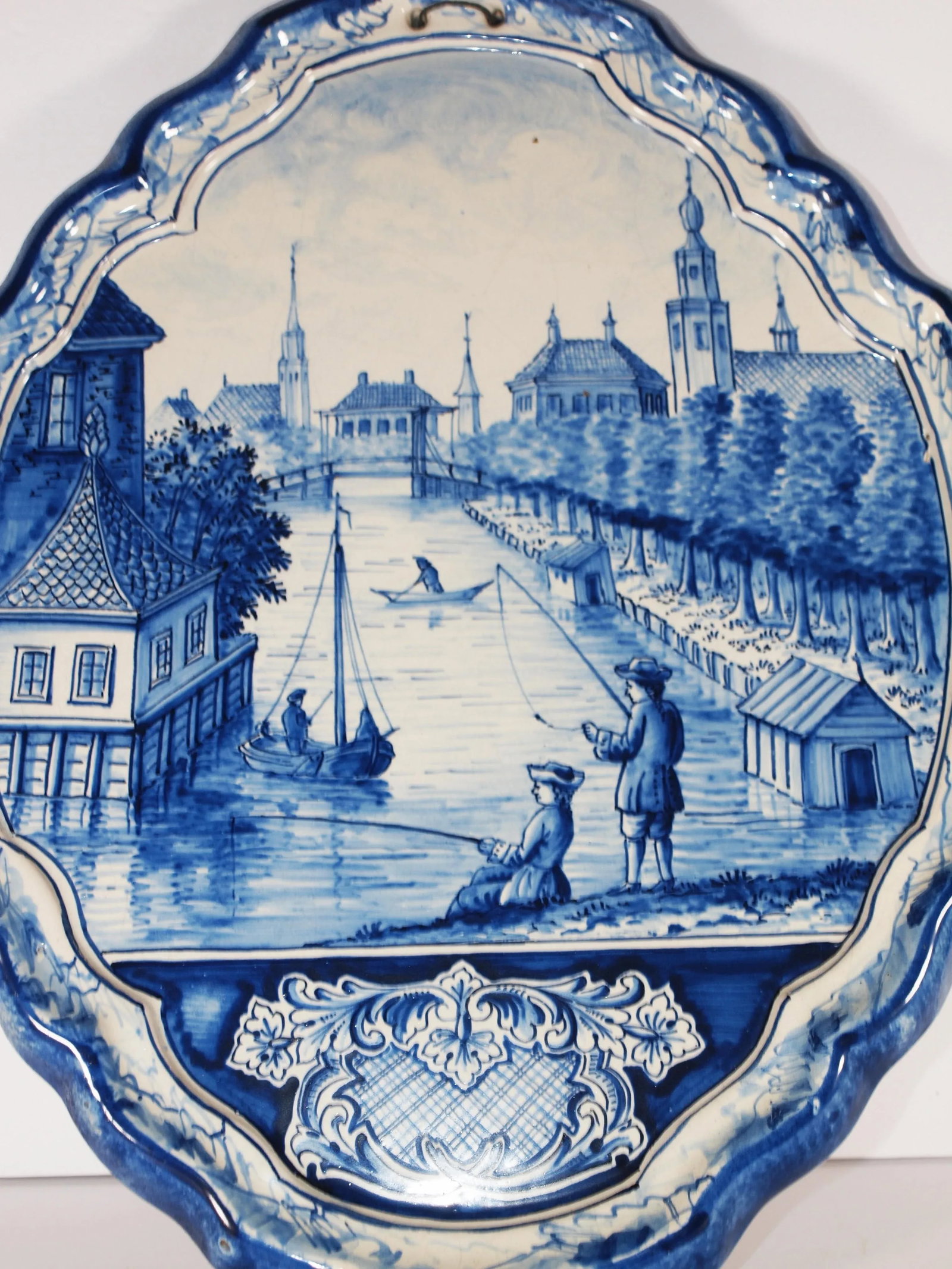 Two Antique Dutch Royal Makkum Delft Blue & White Plaques W/ Dutch Fishing Vessels - 3