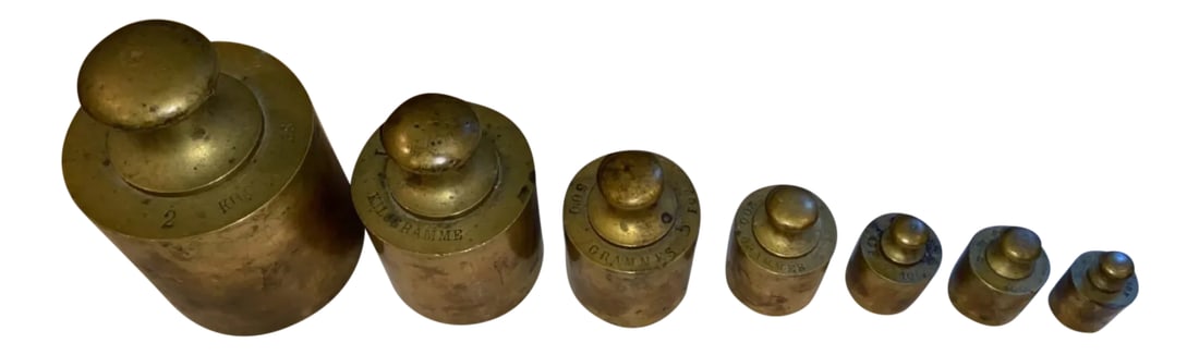 Late 19th Century Antique Solid Brass Scale Weights - Set of 7 (1 of 8)