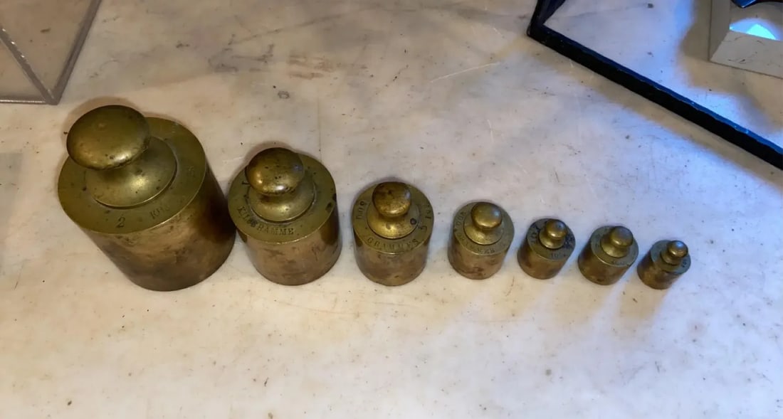 Late 19th Century Antique Solid Brass Scale Weights - Set of 7 - 8