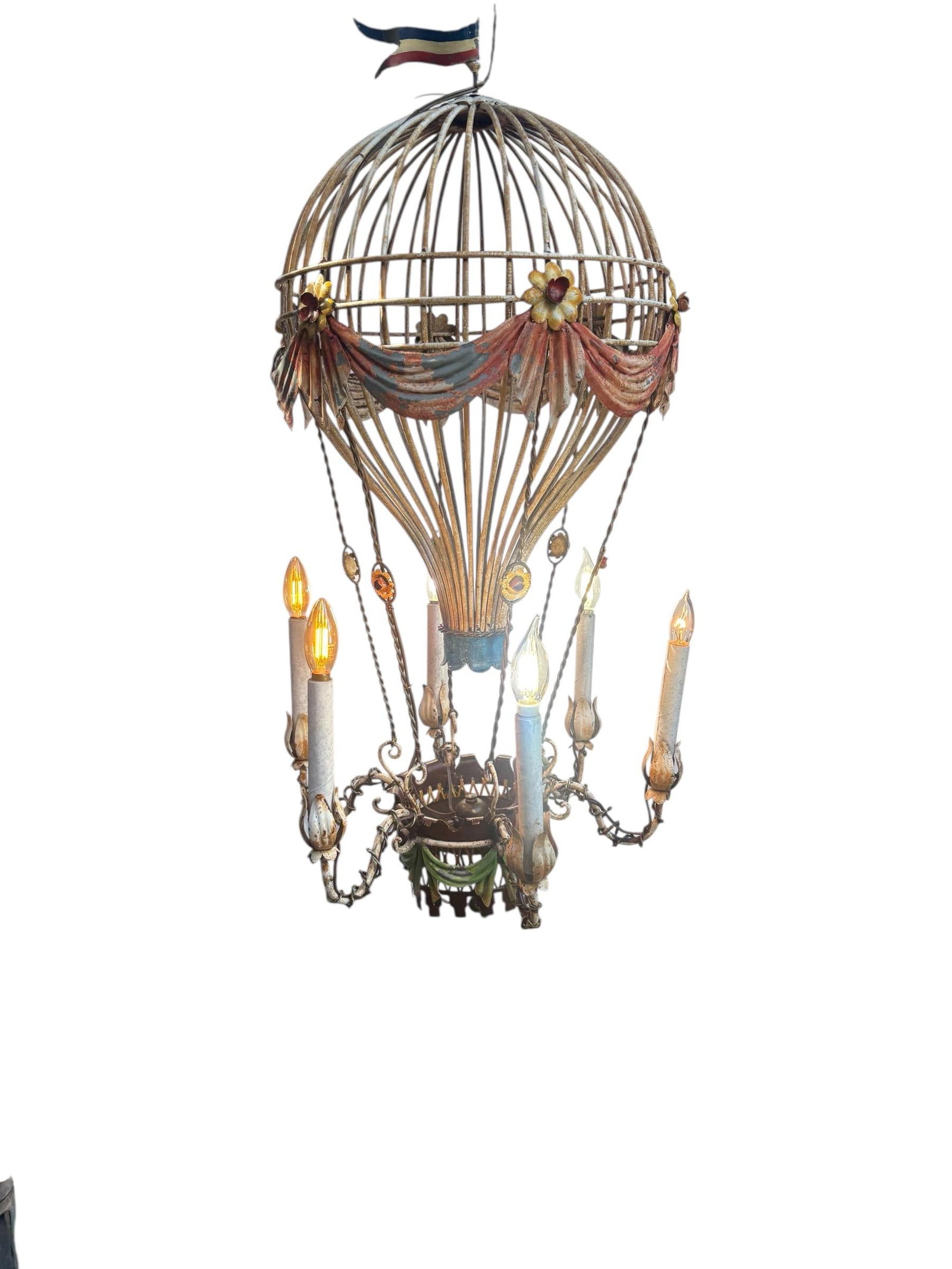Vintage Mid Century French Tole Hot Air Balloon Chandelier, Circa 1950s - 2