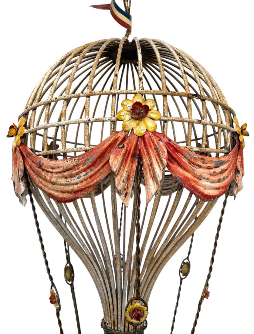 Vintage Mid Century French Tole Hot Air Balloon Chandelier, Circa 1950s - 3