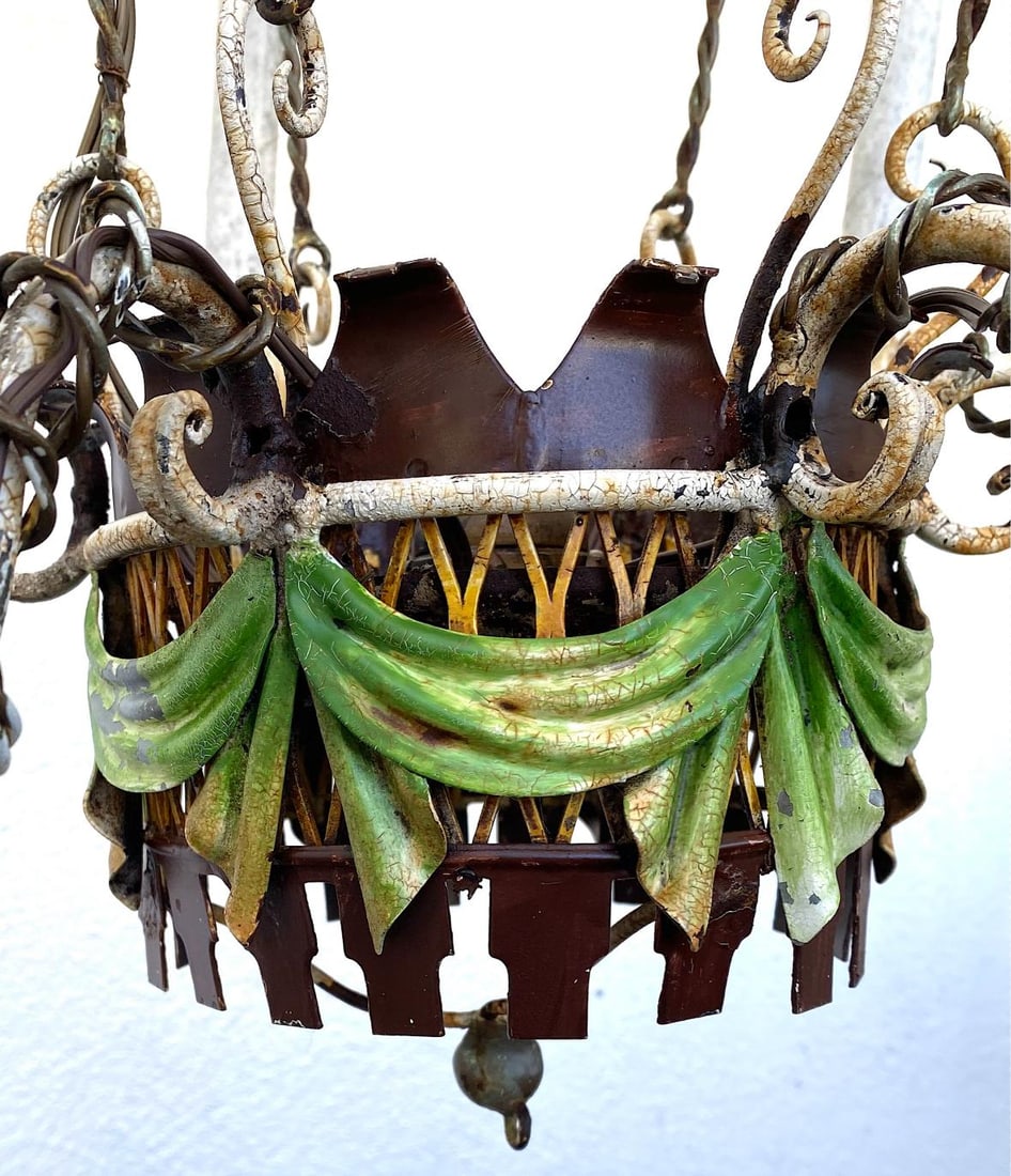 Vintage Mid Century French Tole Hot Air Balloon Chandelier, Circa 1950s - 4
