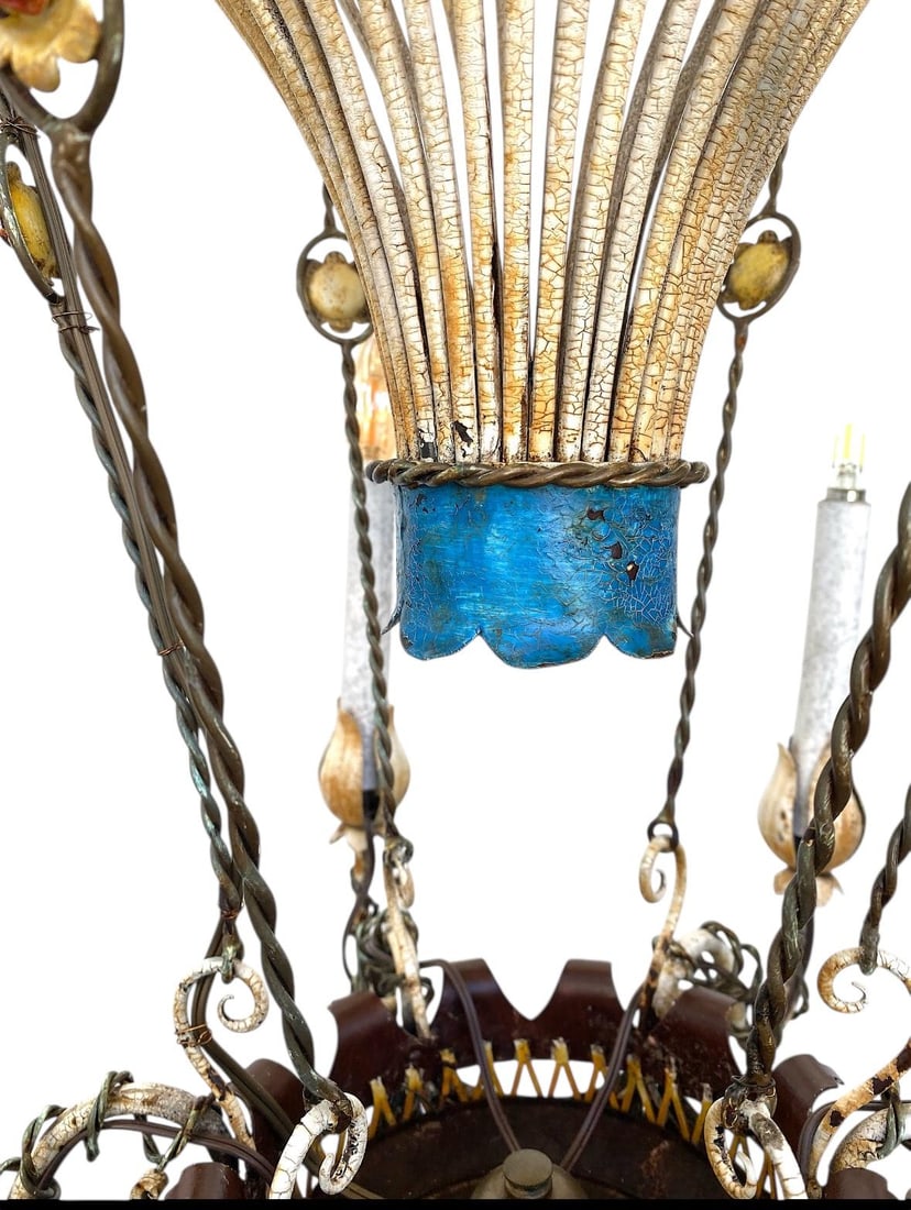 Vintage Mid Century French Tole Hot Air Balloon Chandelier, Circa 1950s - 5