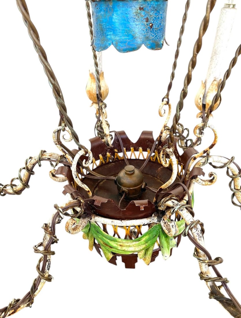 Vintage Mid Century French Tole Hot Air Balloon Chandelier, Circa 1950s - 7