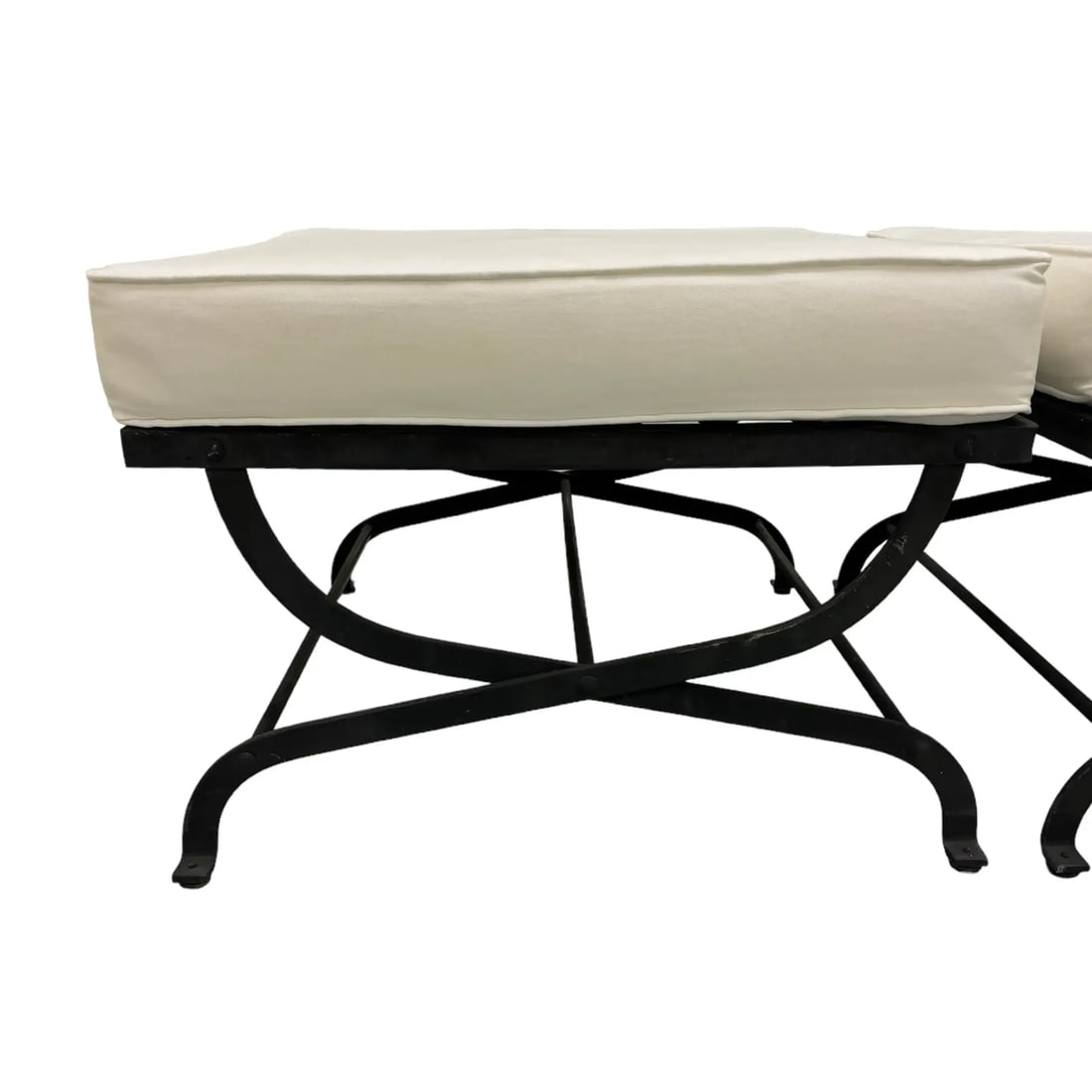 Pair Iron Lattice Top Curule Style Ottomans - 5