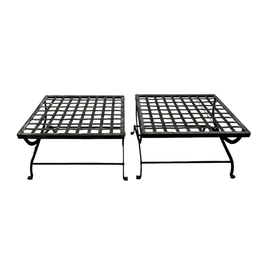 Pair Iron Lattice Top Curule Style Ottomans - 7