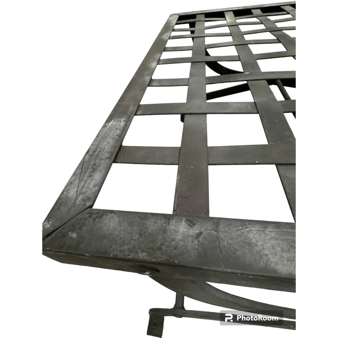 Pair Iron Lattice Top Curule Style Ottomans - 9