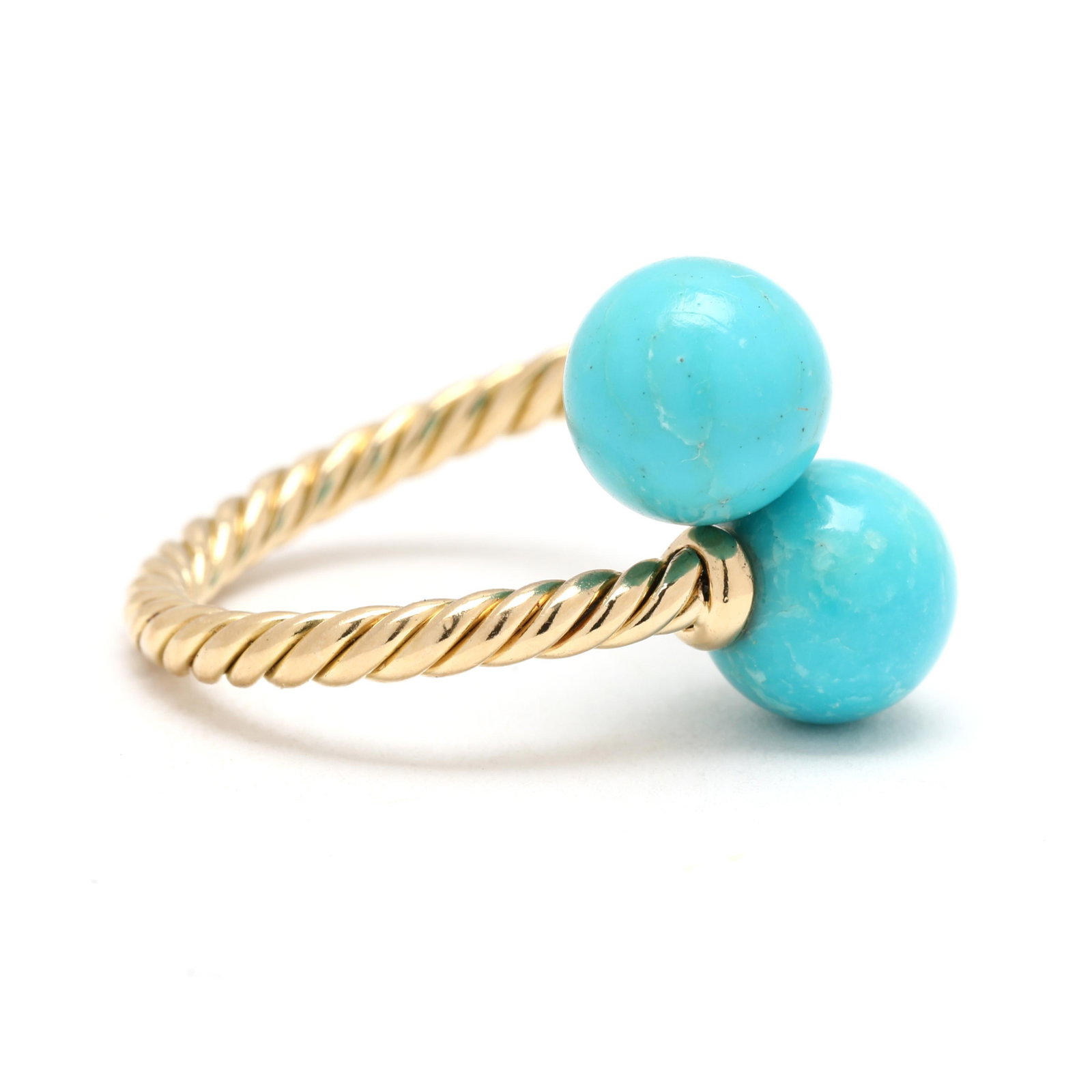 David Yurman Turquoise Bead Ring, 18k Yellow Gold, Ring Size 5.5 - 2