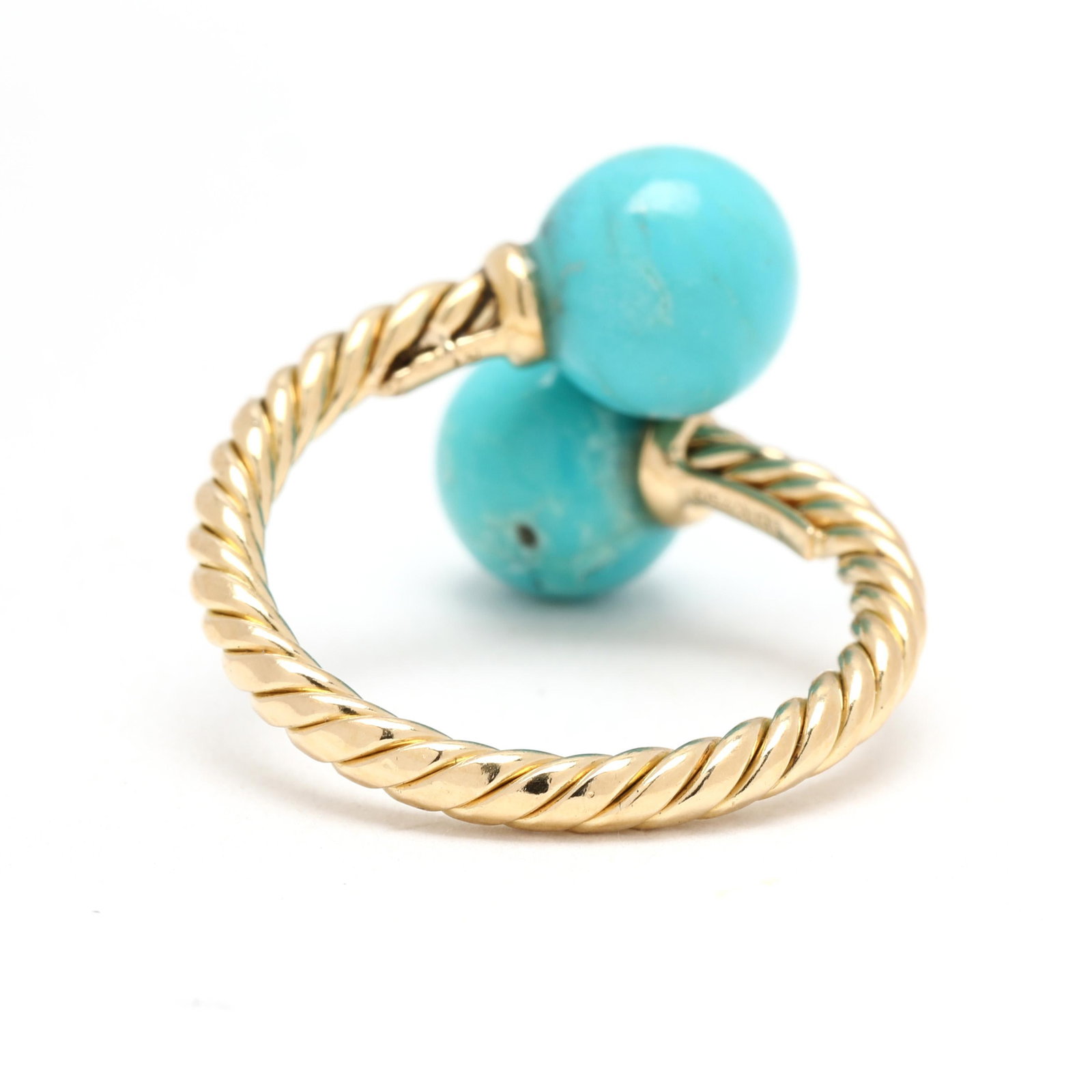 David Yurman Turquoise Bead Ring, 18k Yellow Gold, Ring Size 5.5 - 3