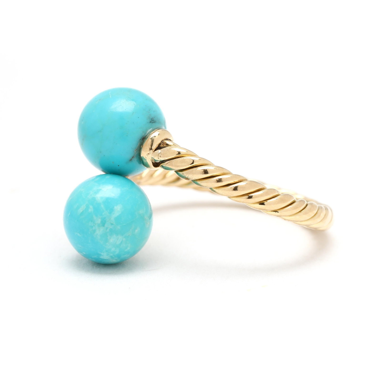 David Yurman Turquoise Bead Ring, 18k Yellow Gold, Ring Size 5.5 - 4