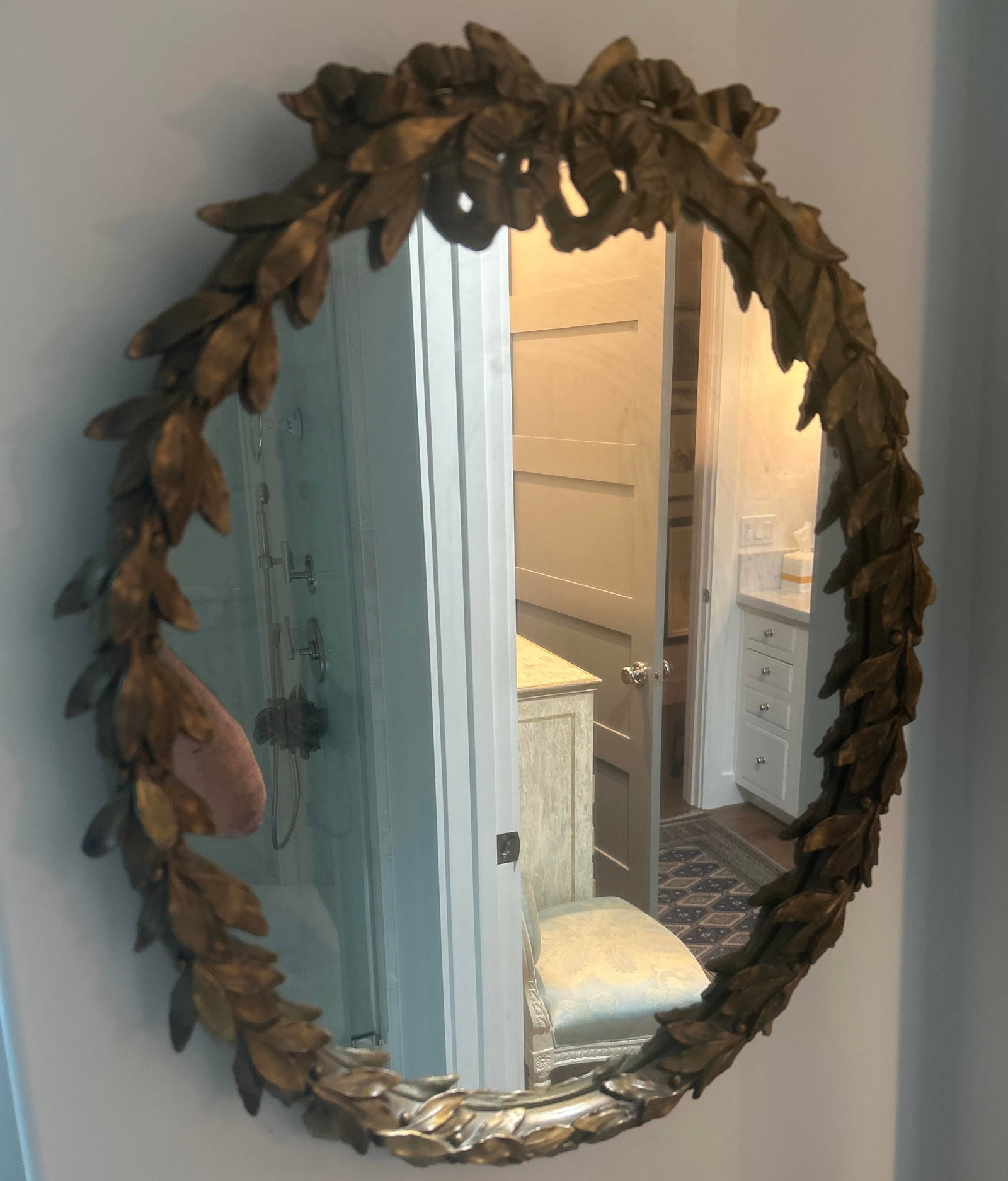 Neoclassical Gilt Laurel Wreath Mirror, 23" H X 19" W - 2