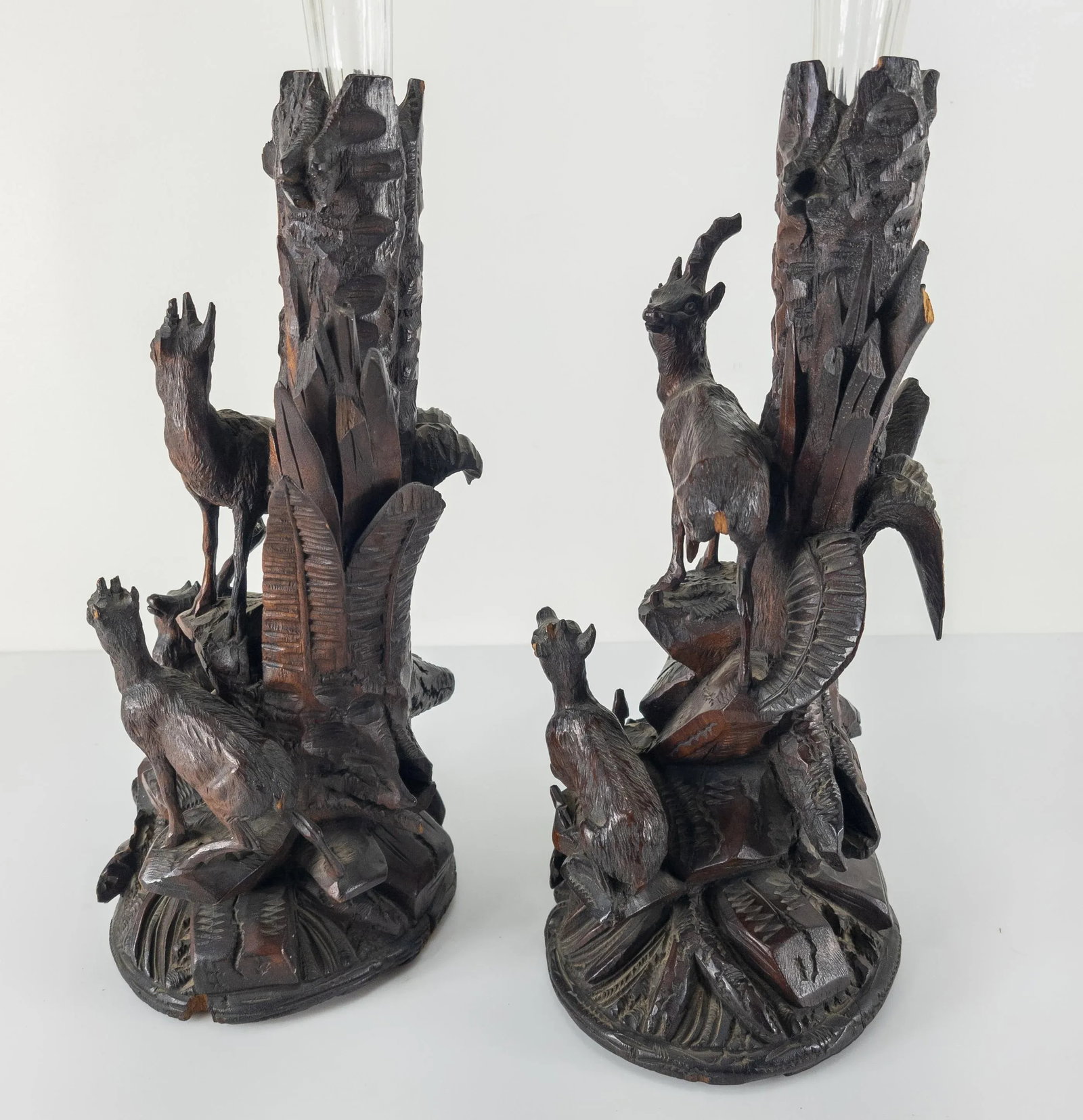 Pair of German Carved Black Forest Walnut Vases - 8