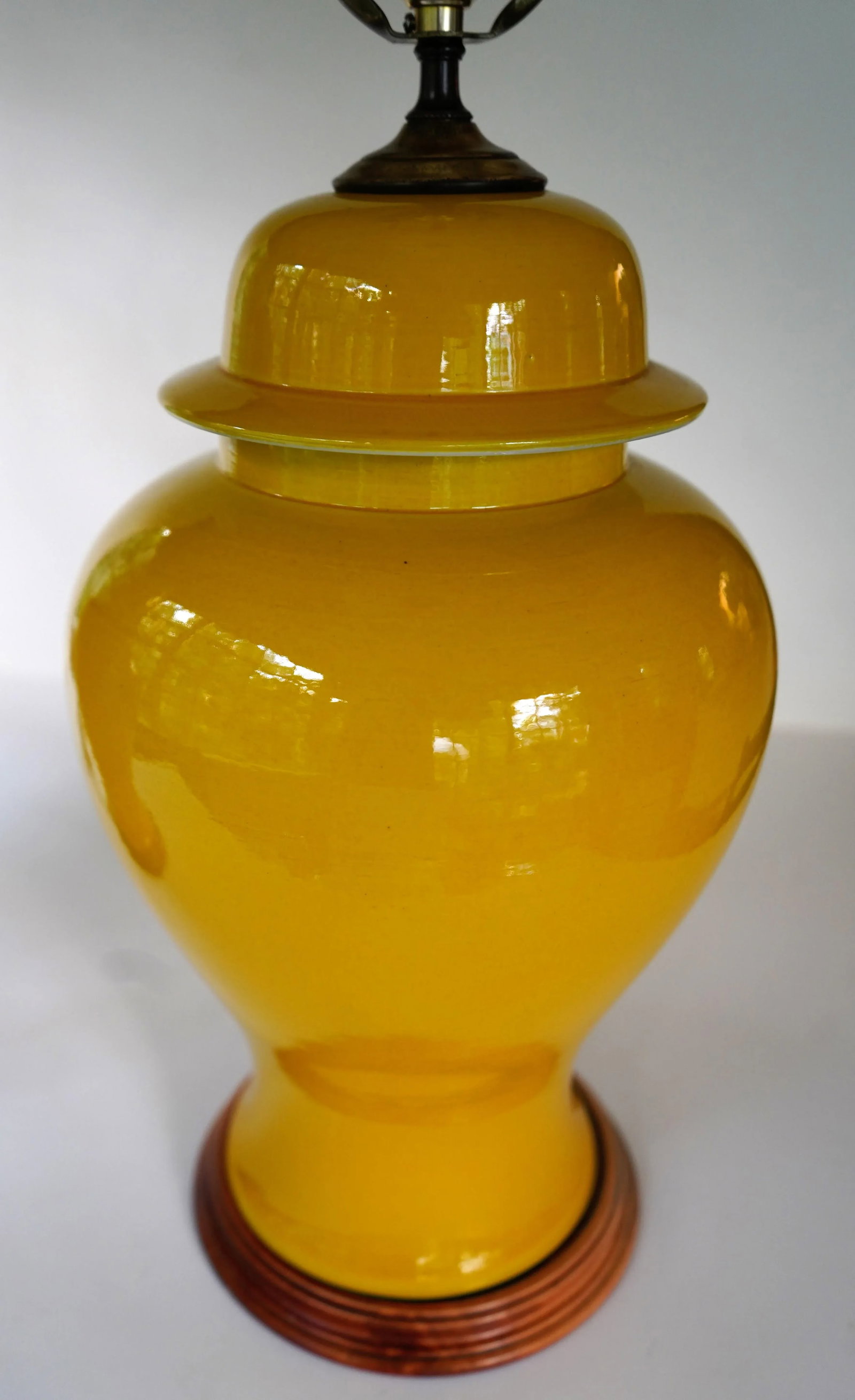 Mid Century Marigold Yellow Ginger Jar Lamps With Matching Finials - a Pair - 6
