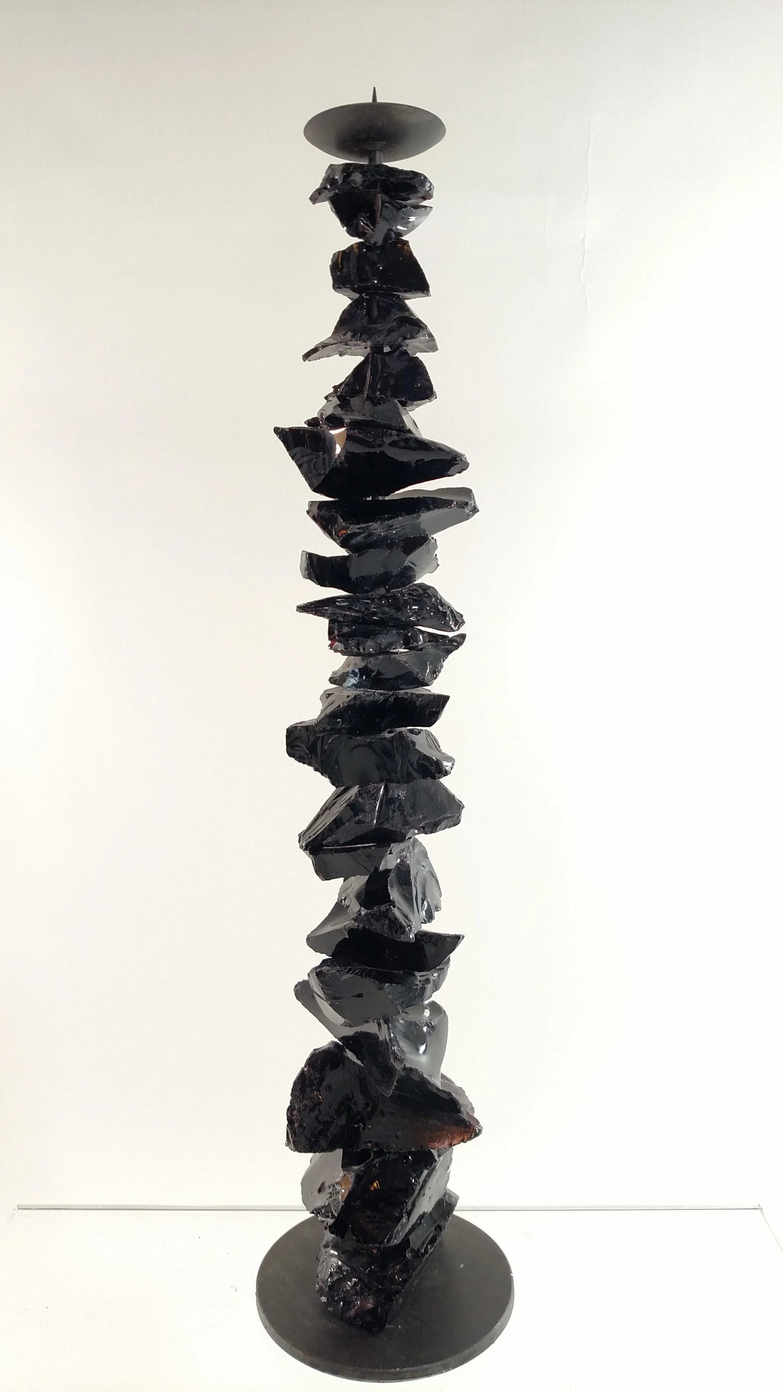 Luigi Benzoni Black Murano Chunk - Glass Handblown Candlestick - 2