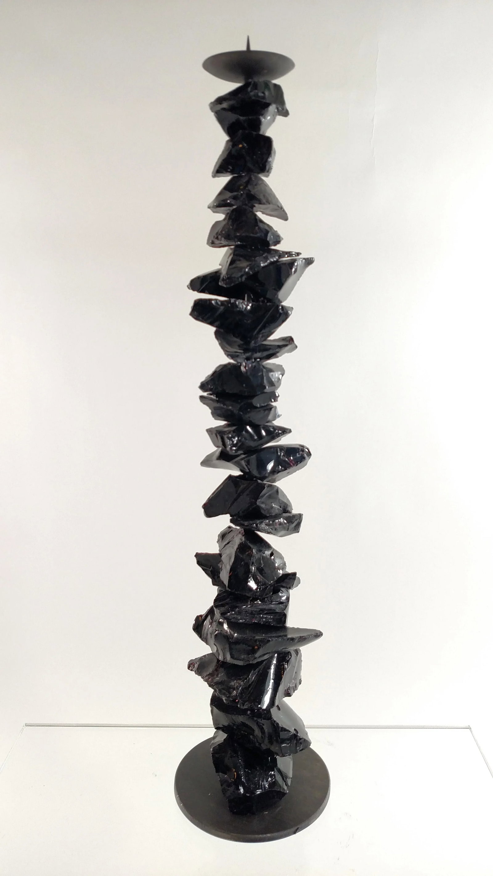 Luigi Benzoni Black Murano Chunk - Glass Handblown Candlestick - 3