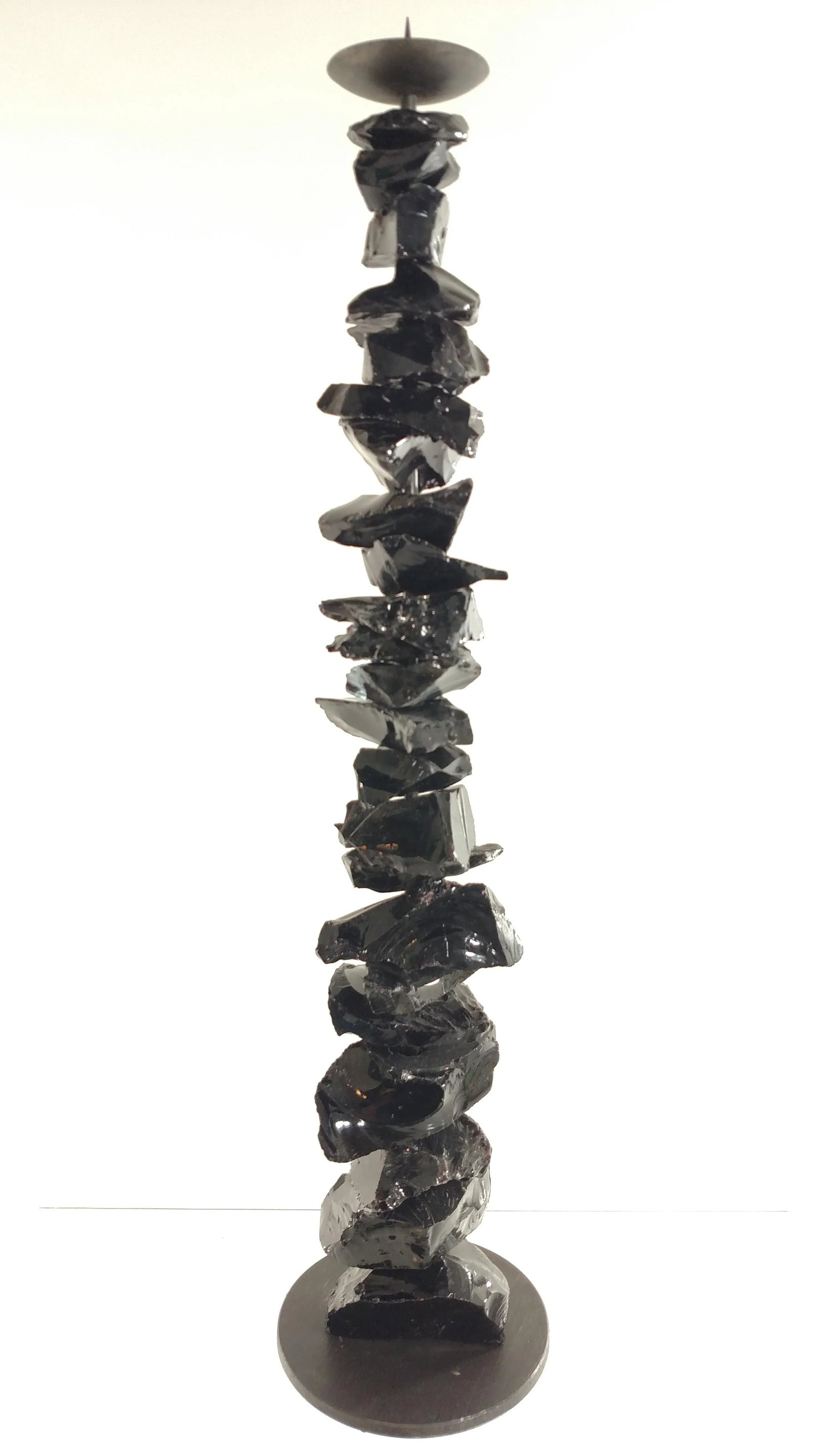 Luigi Benzoni Black Murano Chunk - Glass Handblown Candlestick - 4