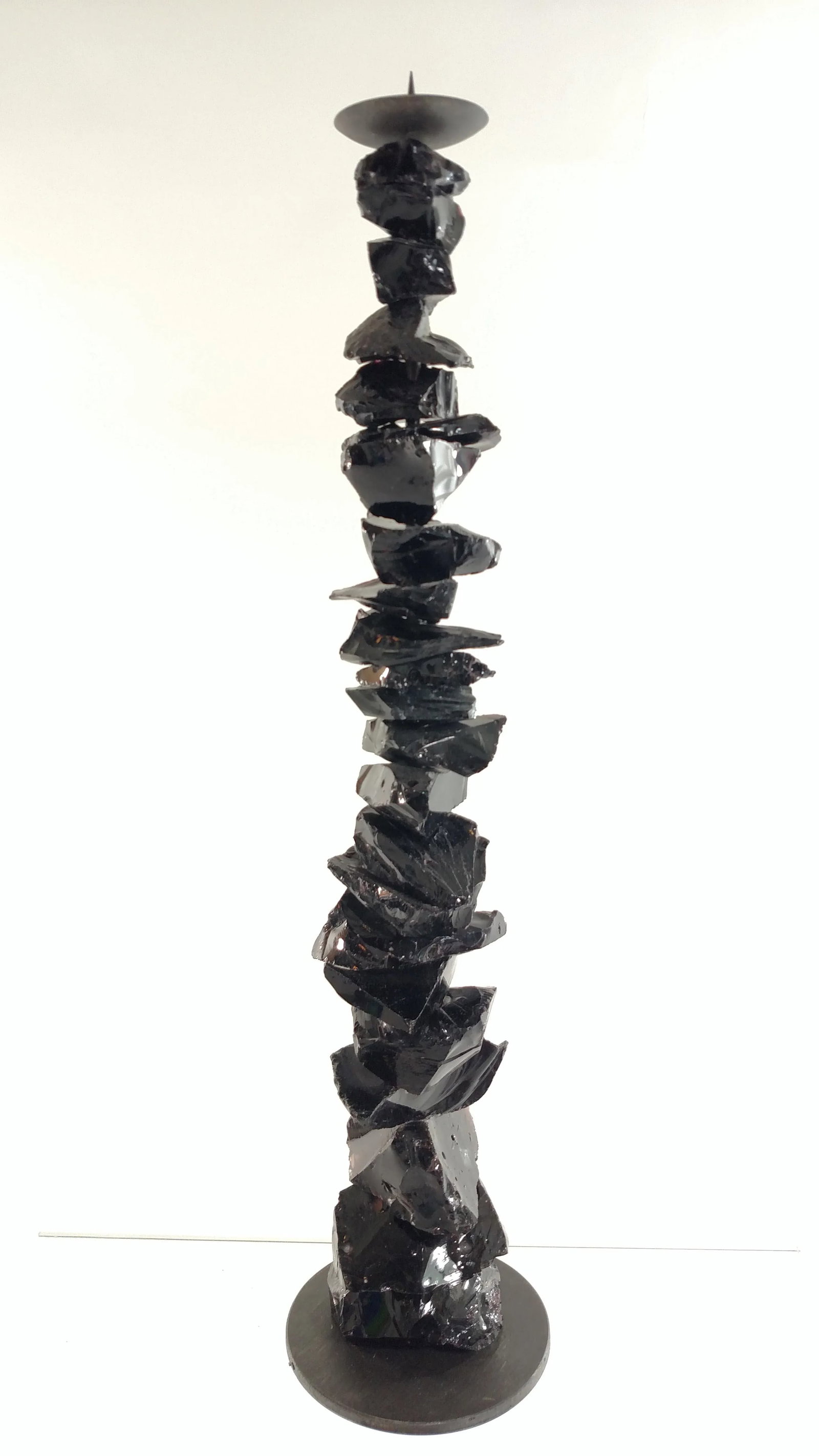 Luigi Benzoni Black Murano Chunk - Glass Handblown Candlestick - 5