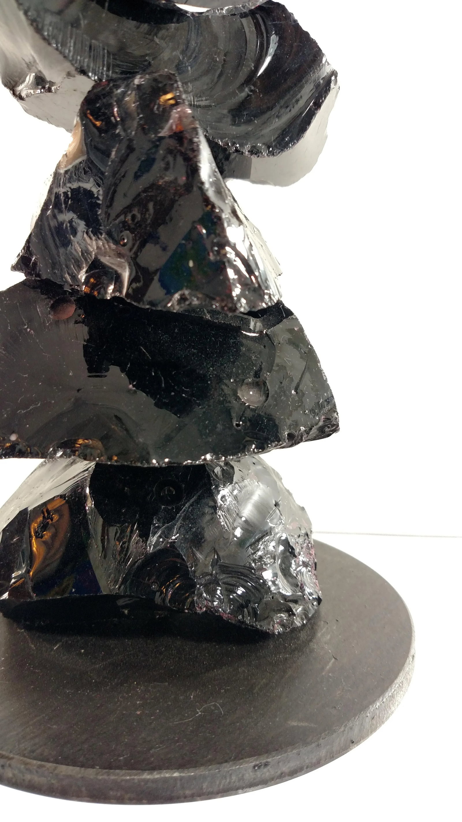 Luigi Benzoni Black Murano Chunk - Glass Handblown Candlestick - 6