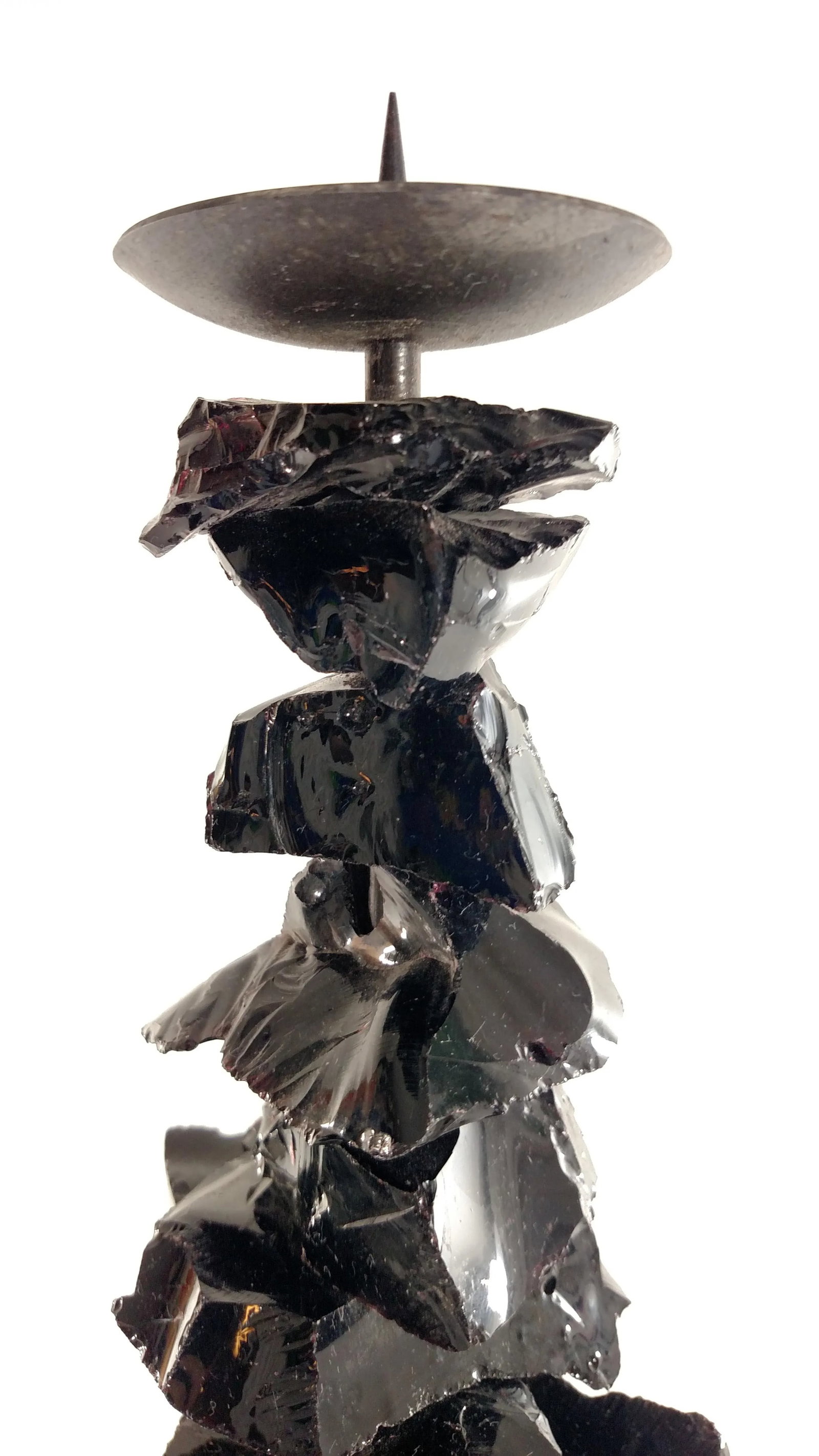 Luigi Benzoni Black Murano Chunk - Glass Handblown Candlestick - 7