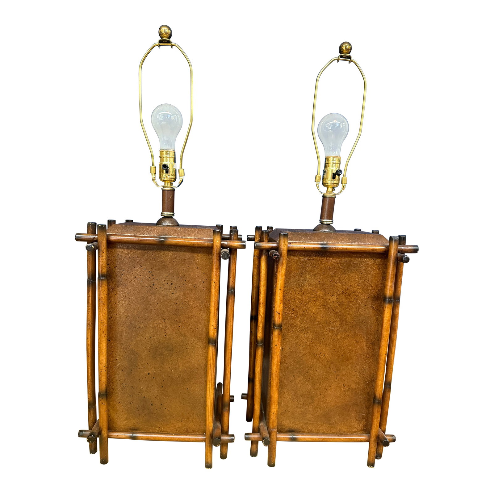 Fabulous Palecek Vintage Bamboo Table Lamps, 2009, a Pair: These are beautiful bamboo lamps manufactured by Palecek. They would be great with rectangular shades and would function as bedside tables or anywhere you need a pair. The height dimension provided is