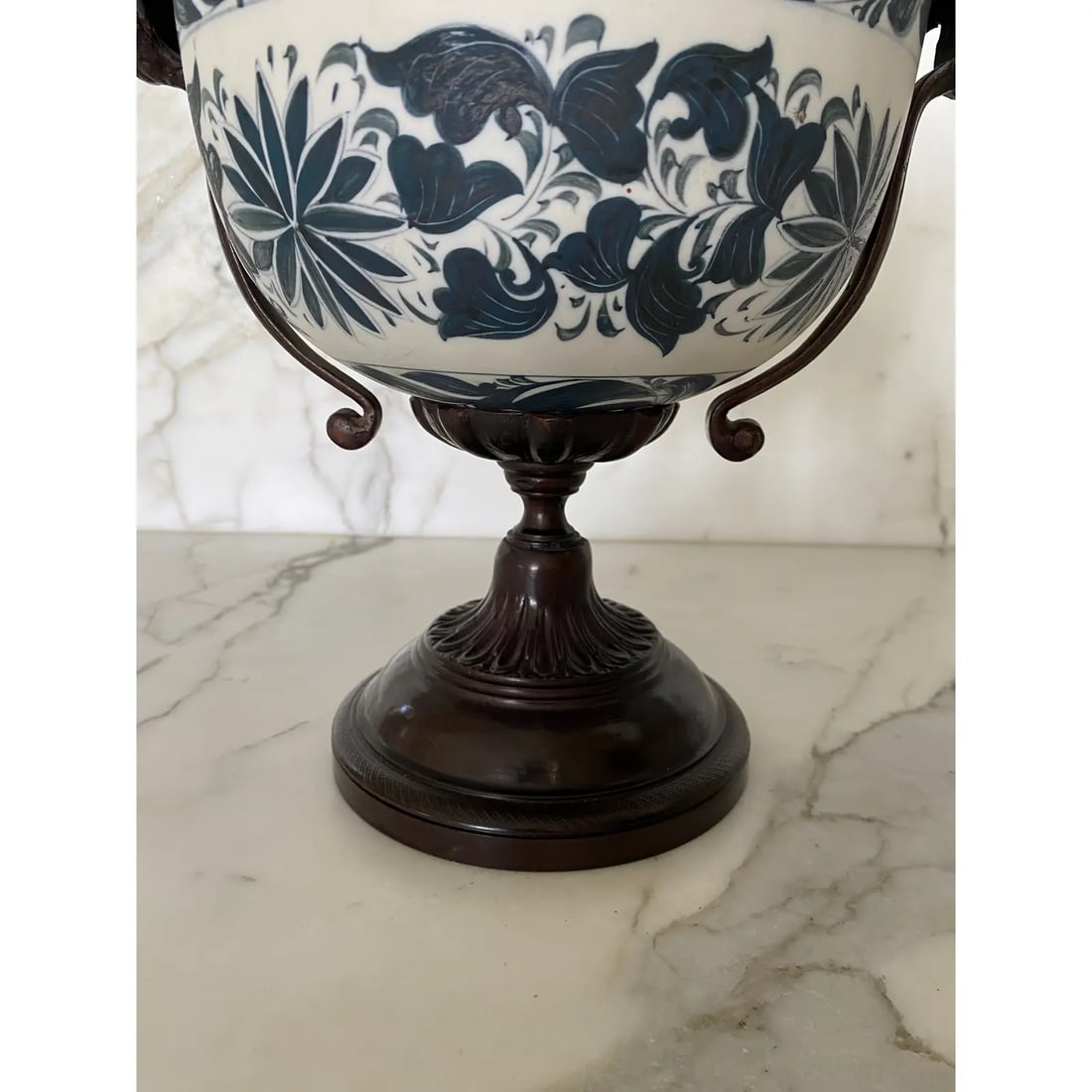 Vintage Neoclassic 14" Bronze and Bisque Porcelain Lidded Urn by Maitland Smith - 4