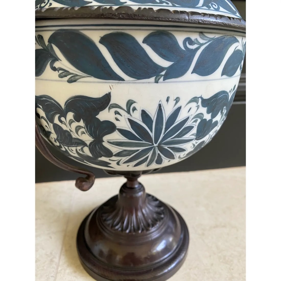 Vintage Neoclassic 14" Bronze and Bisque Porcelain Lidded Urn by Maitland Smith - 5