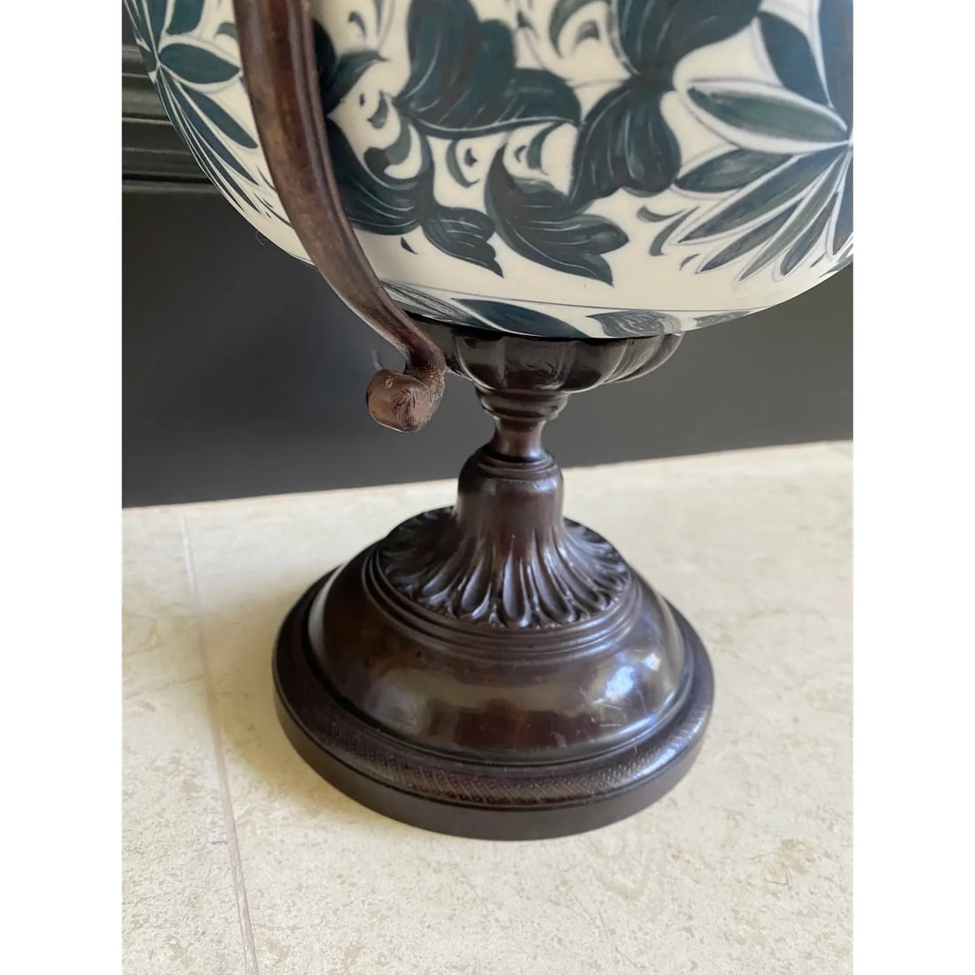 Vintage Neoclassic 14" Bronze and Bisque Porcelain Lidded Urn by Maitland Smith - 6
