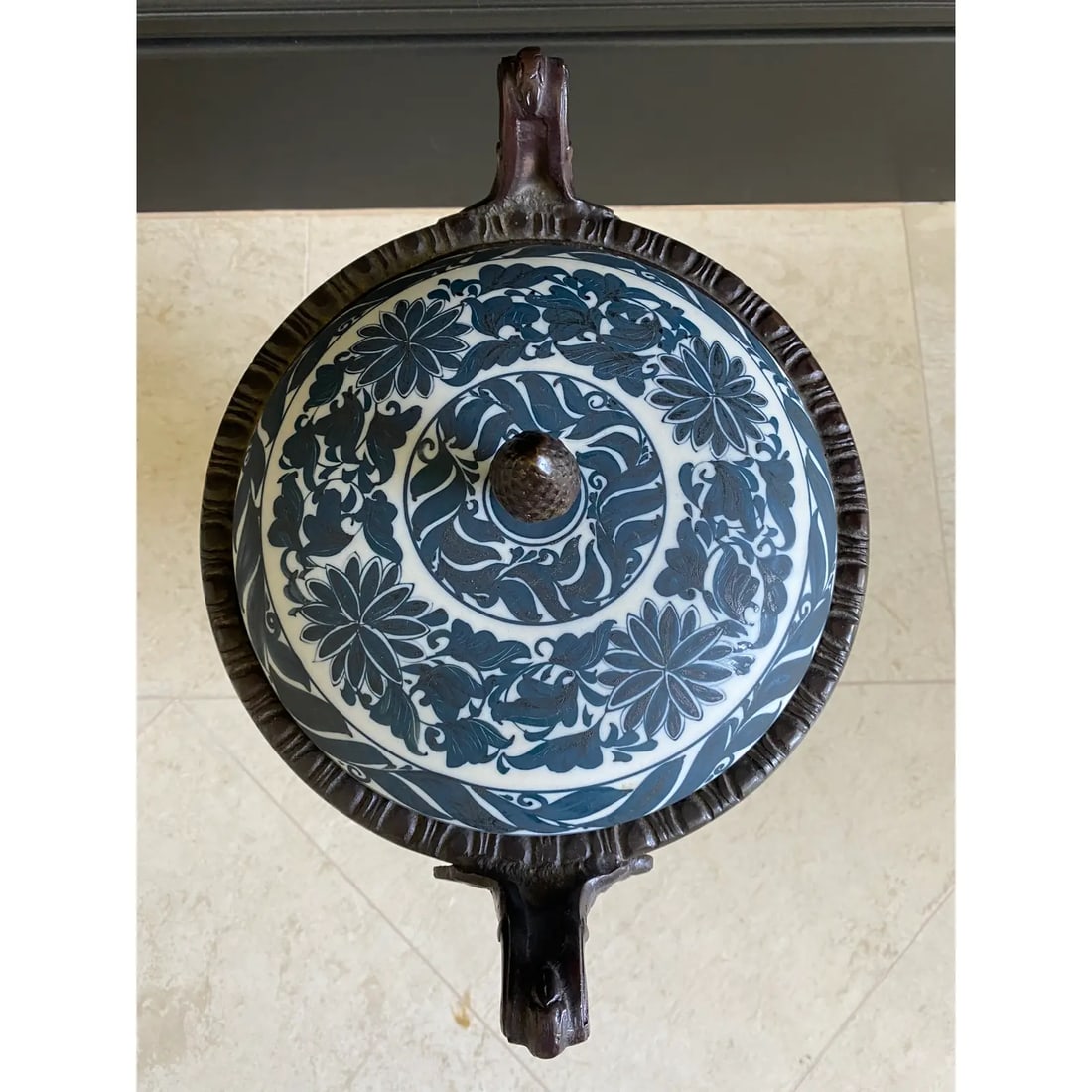 Vintage Neoclassic 14" Bronze and Bisque Porcelain Lidded Urn by Maitland Smith - 9