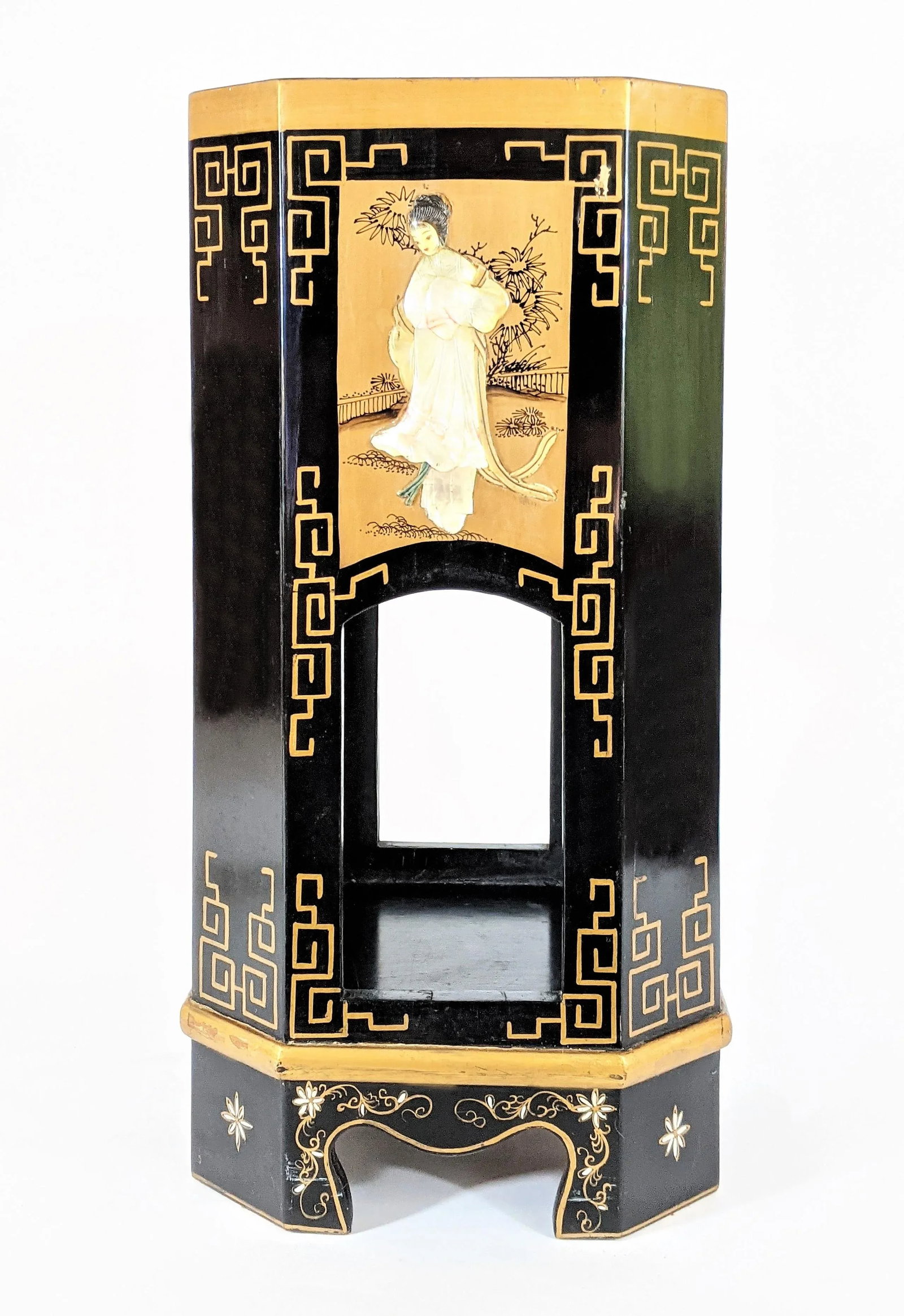 Vintage Oriental Wood Mother of Pearl Planter Jardiniere - 2