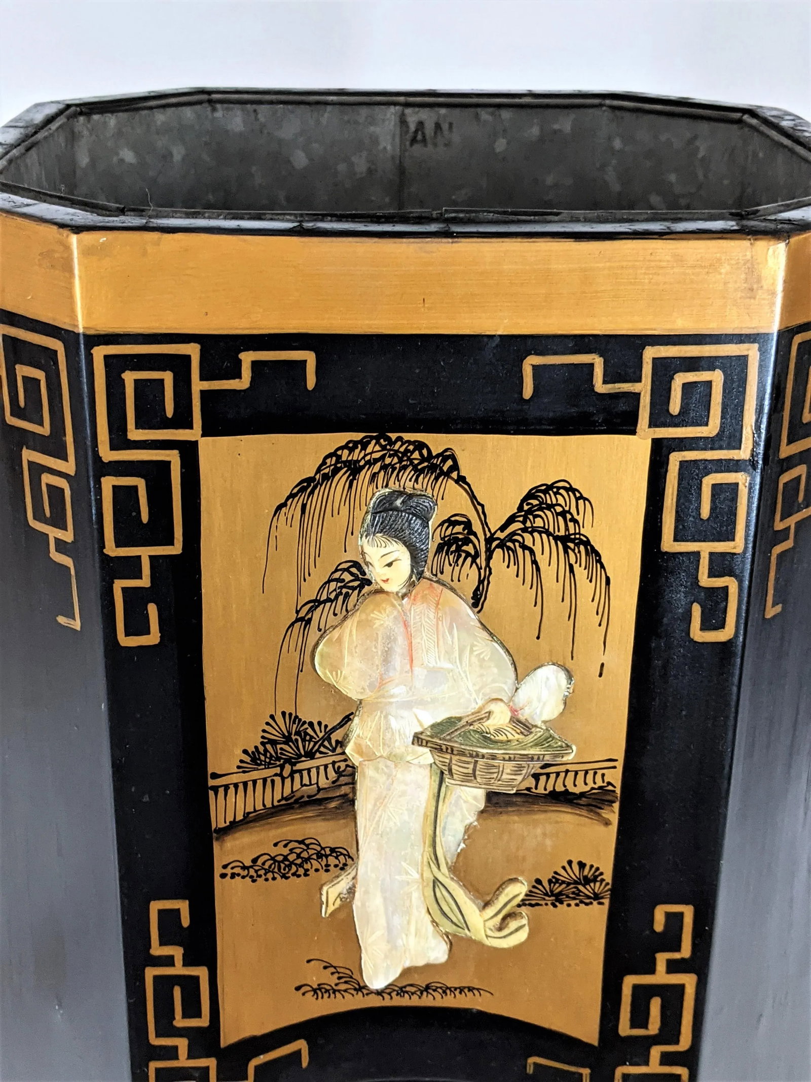 Vintage Oriental Wood Mother of Pearl Planter Jardiniere - 5