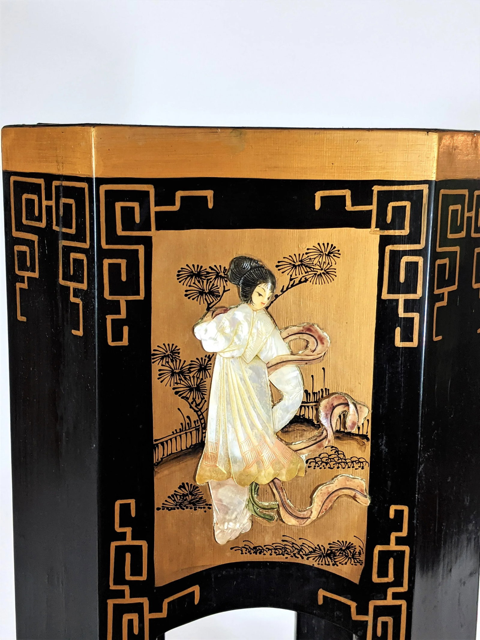 Vintage Oriental Wood Mother of Pearl Planter Jardiniere - 6