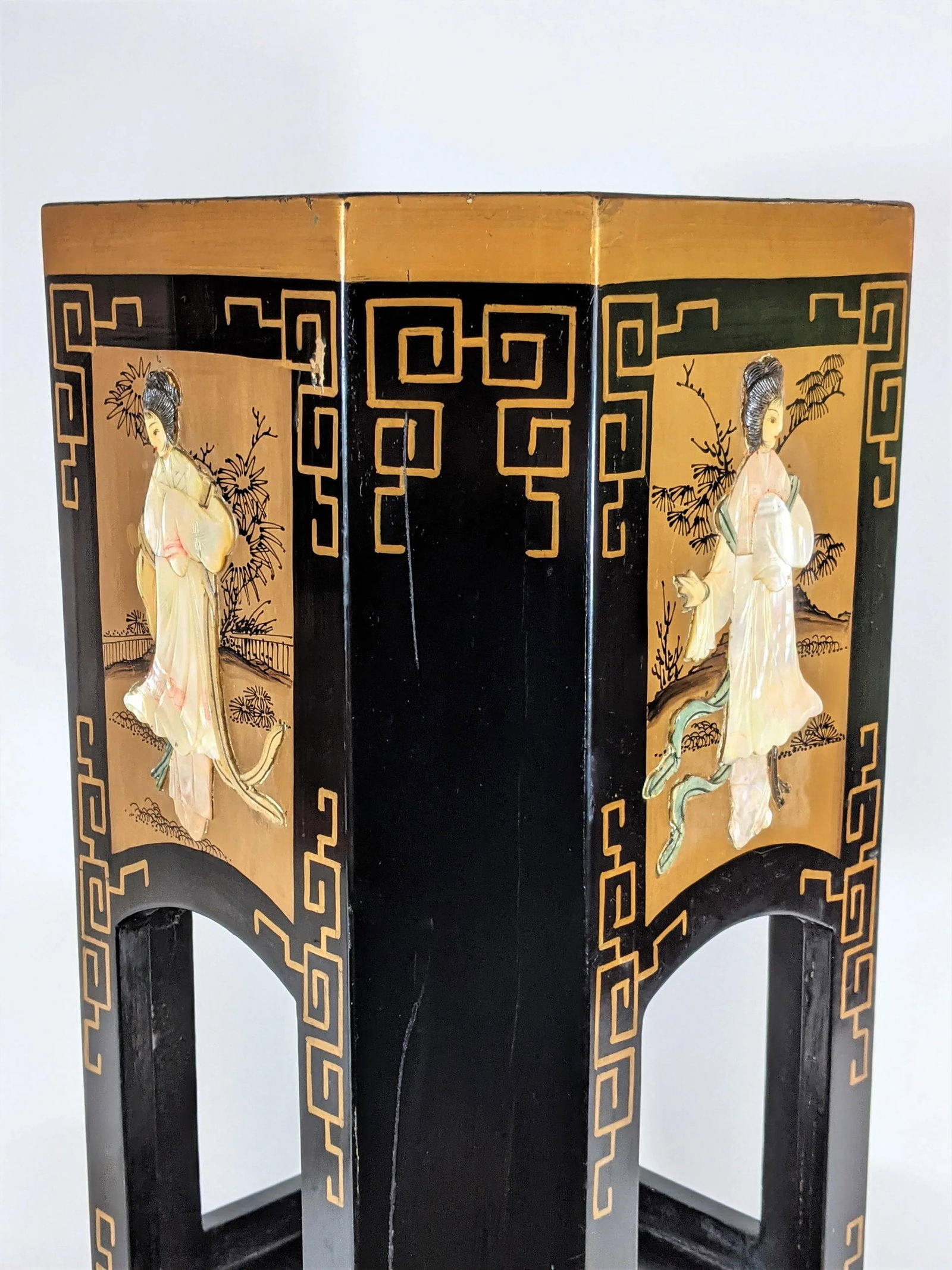 Vintage Oriental Wood Mother of Pearl Planter Jardiniere - 7