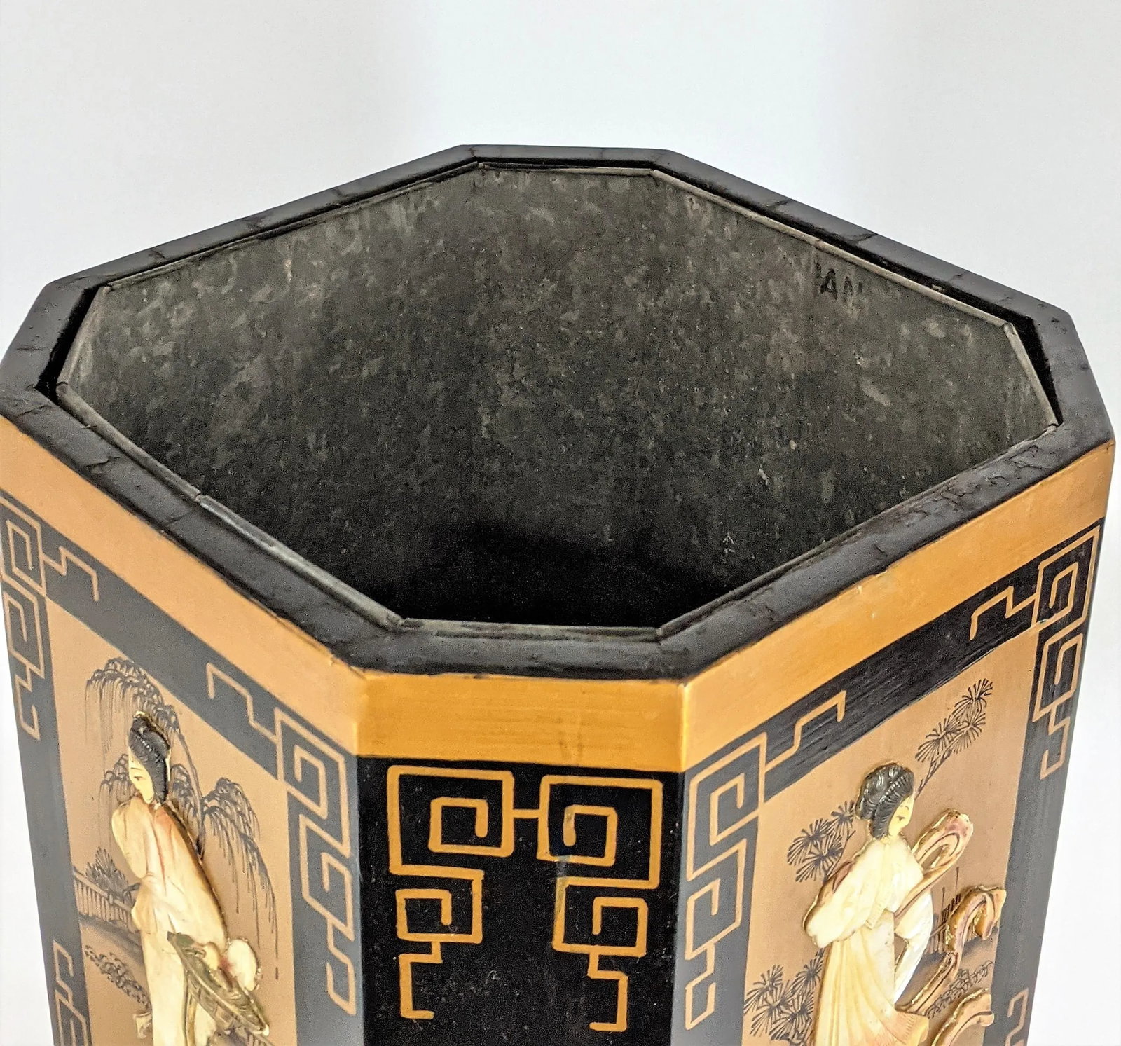 Vintage Oriental Wood Mother of Pearl Planter Jardiniere - 8