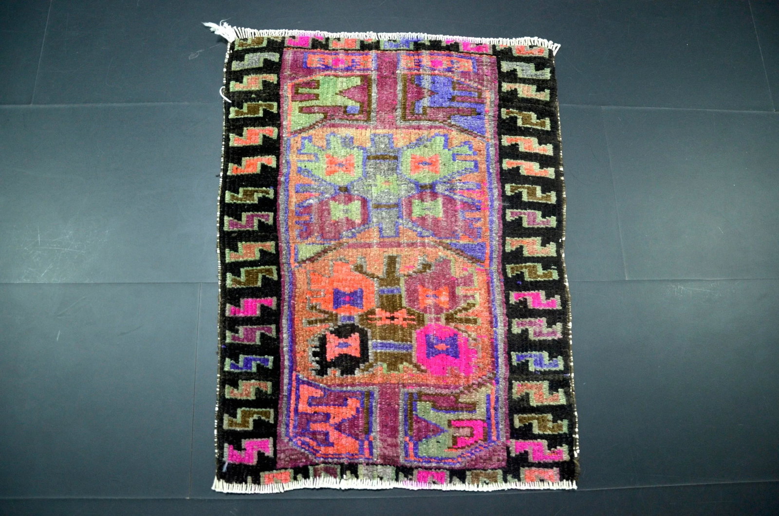 Vintage Multicolor Turkish Small Rug - 6