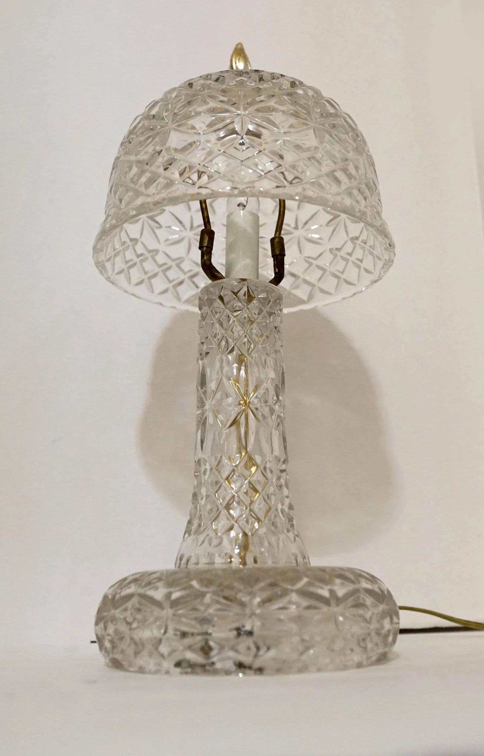 1940s Art Deco American Mushroom Form Pressed Crystal Leaded Table Lamp - 12