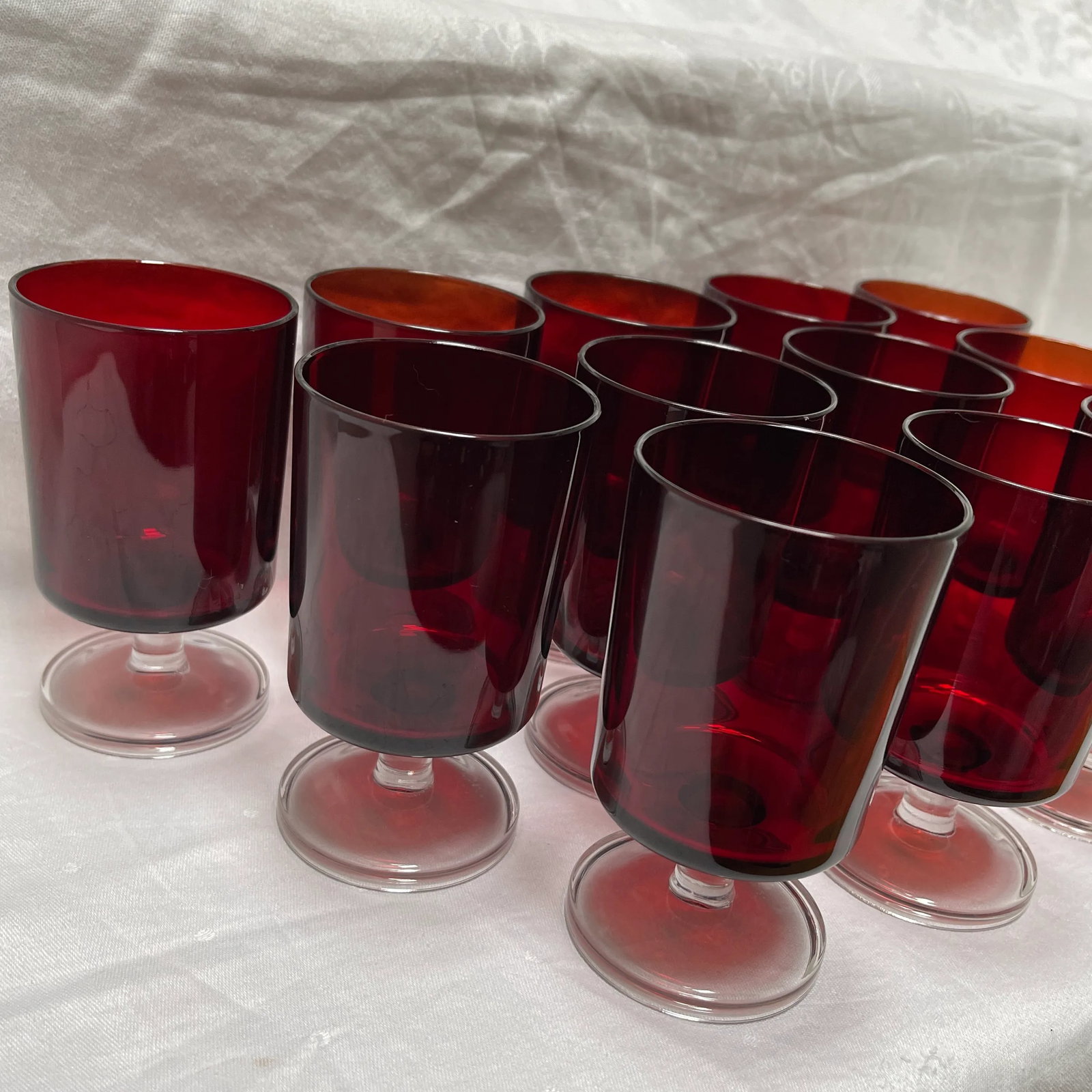Vintage French Crystal Red Glasses- Set of 12 - 3