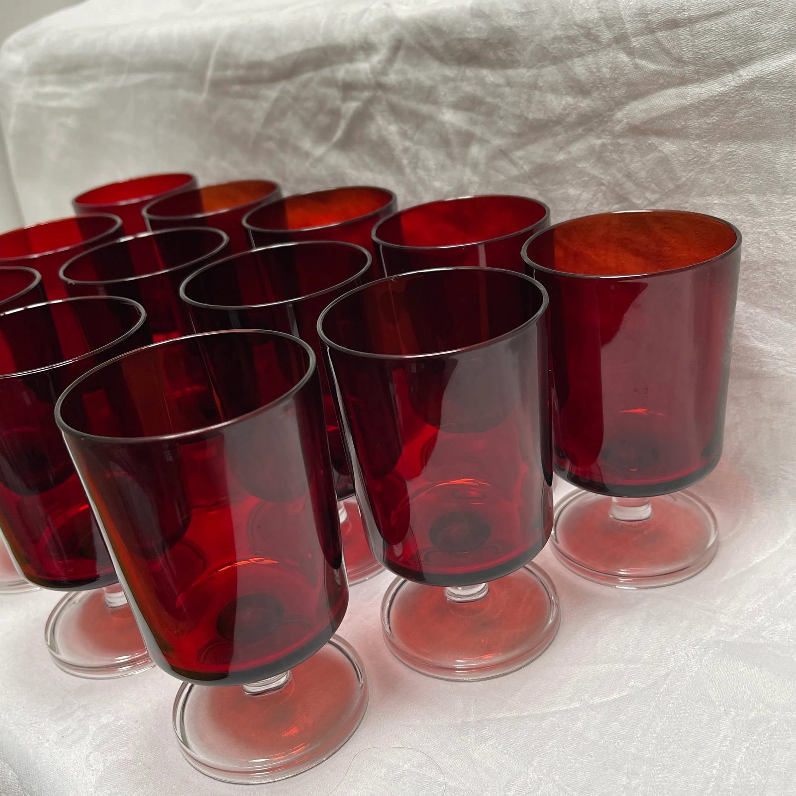 Vintage French Crystal Red Glasses- Set of 12 - 4