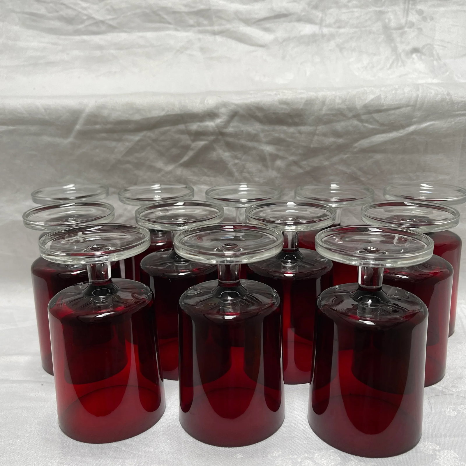 Vintage French Crystal Red Glasses- Set of 12 - 6