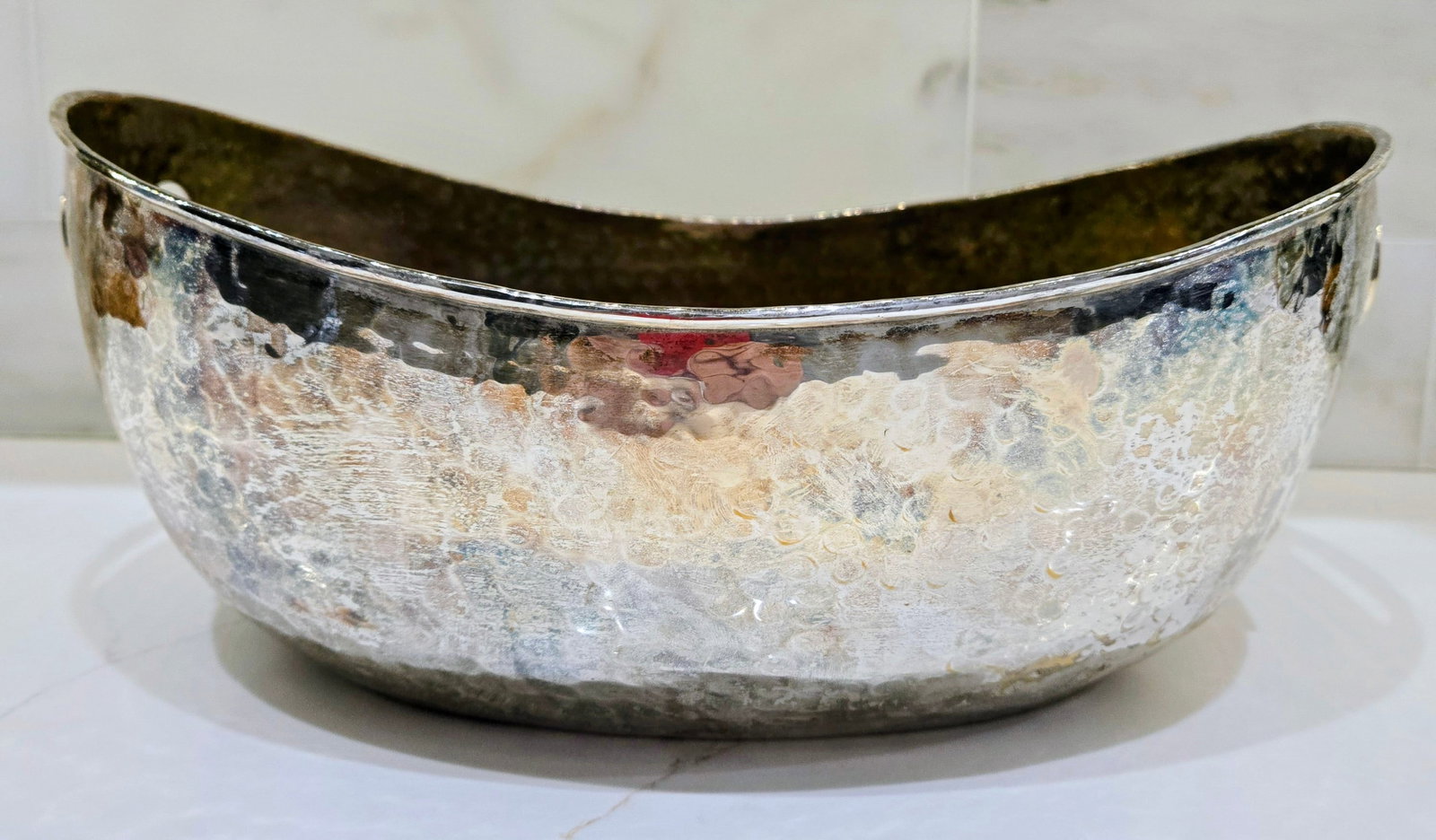 Mid-Century Hammered Brass & Silver Plated Handle Bowl - 2