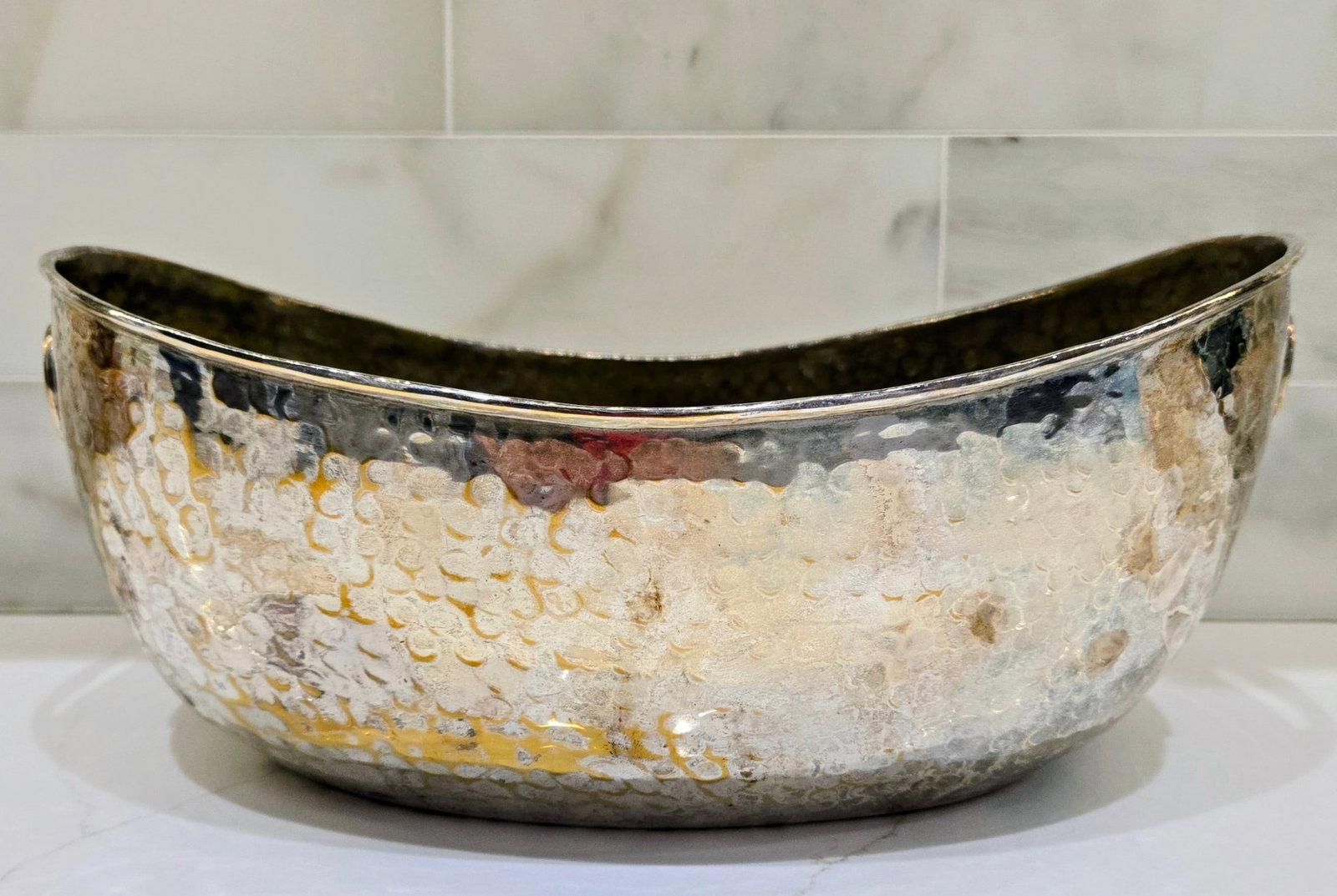 Mid-Century Hammered Brass & Silver Plated Handle Bowl - 3